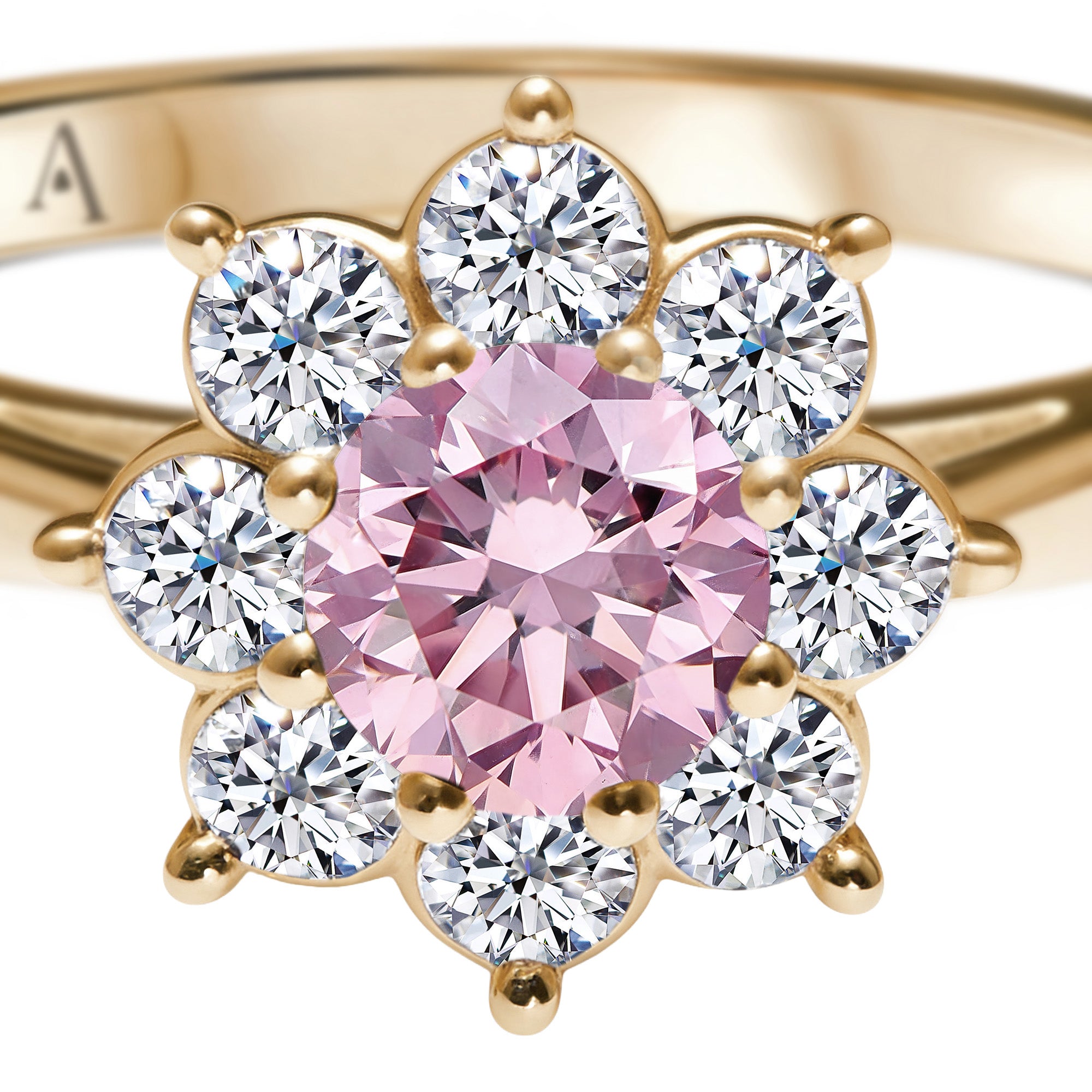 The Little Blooming Pink Flower 0.20 carat - or jaune 18k