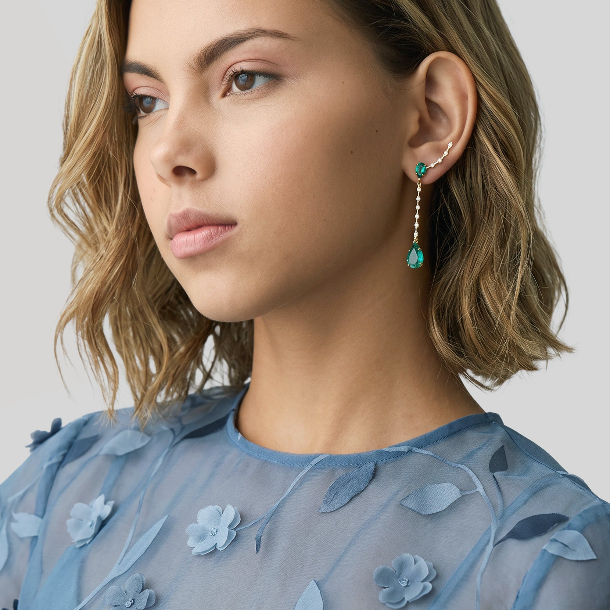 Boucles d'oreilles The Amazonian Green Leaves - or jaune 18k