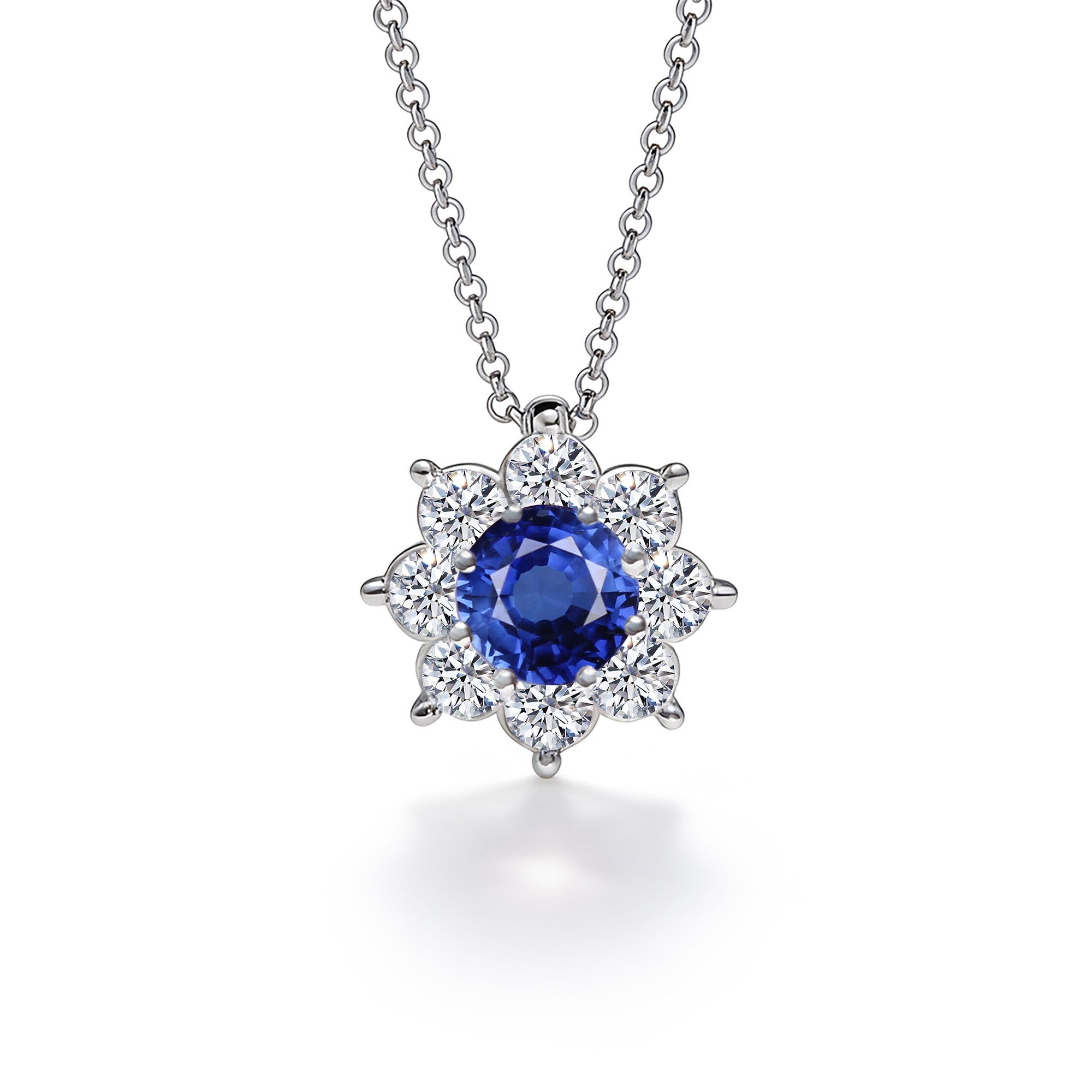 Necklace The Blooming Blue Flower 0.30 carats - White Gold 18k