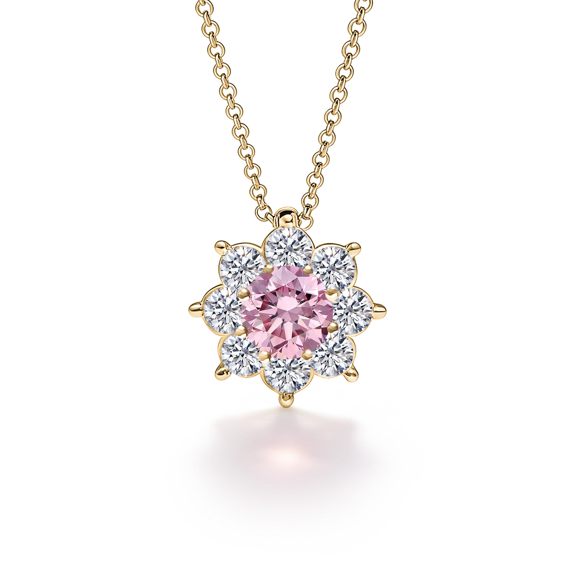 Necklace The Blooming Pink Flower 0.30 carats - Yellow Gold 18k