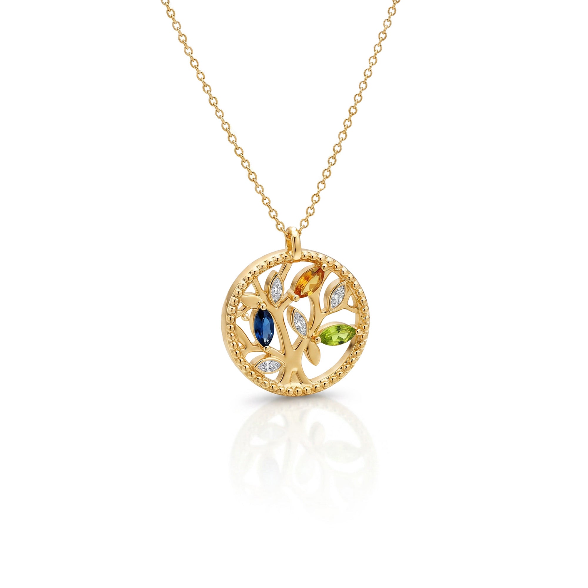 Halskette Tree of Life Farbig– 18 Karat Gelbgold