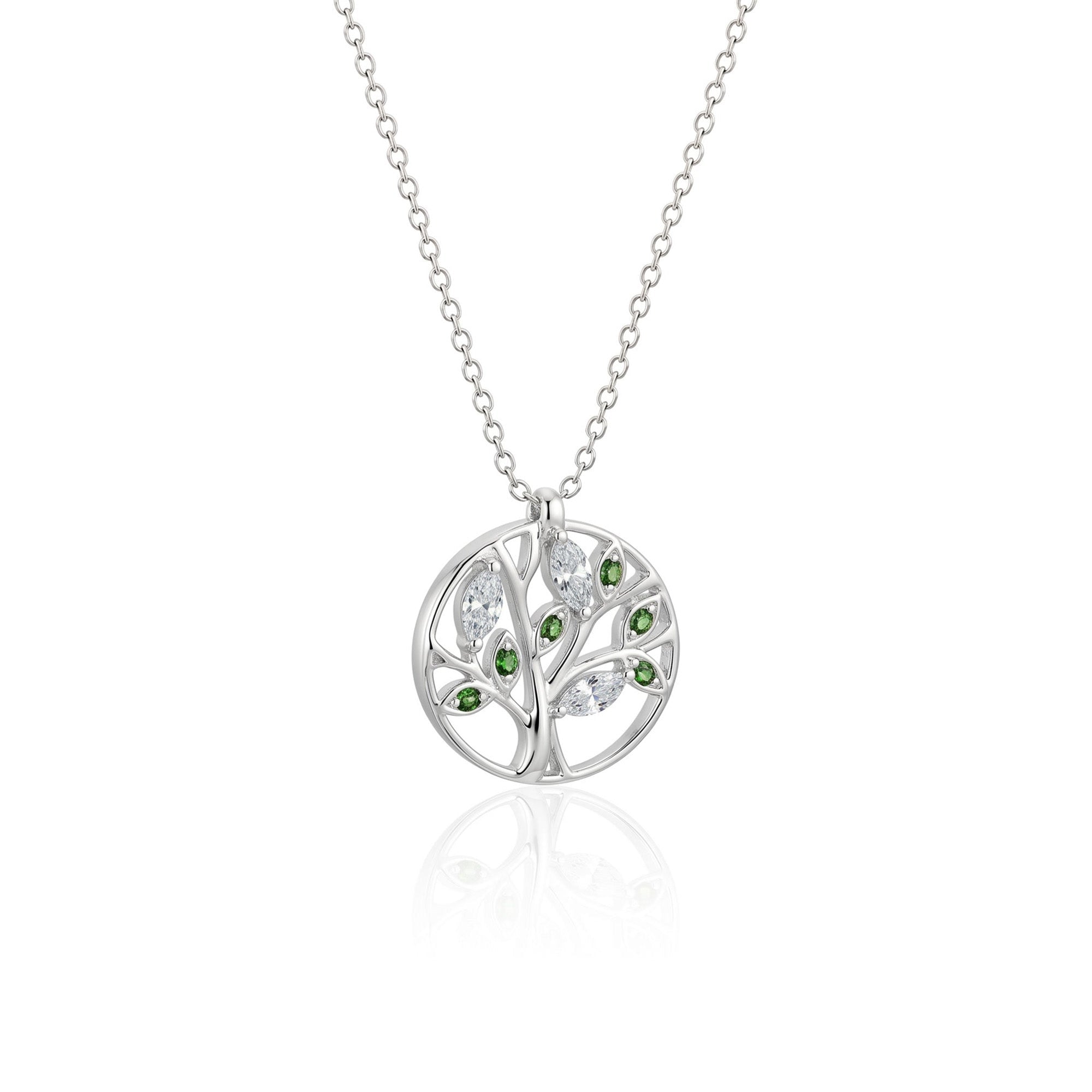 Halskette Tree of Life Grün– 18 Karat weissgold