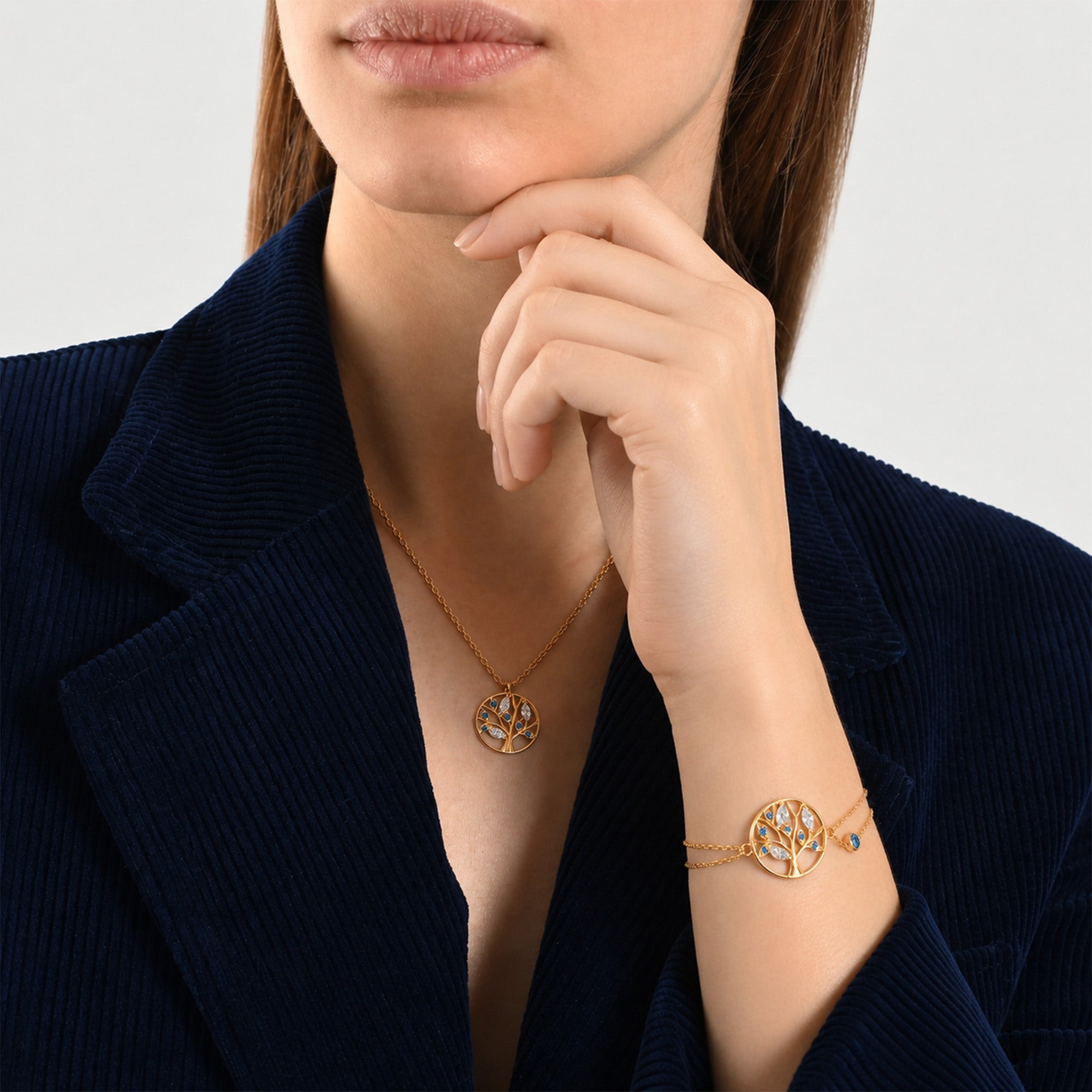 Tree of Life diamants bleu- bracelet en or jaune 18k