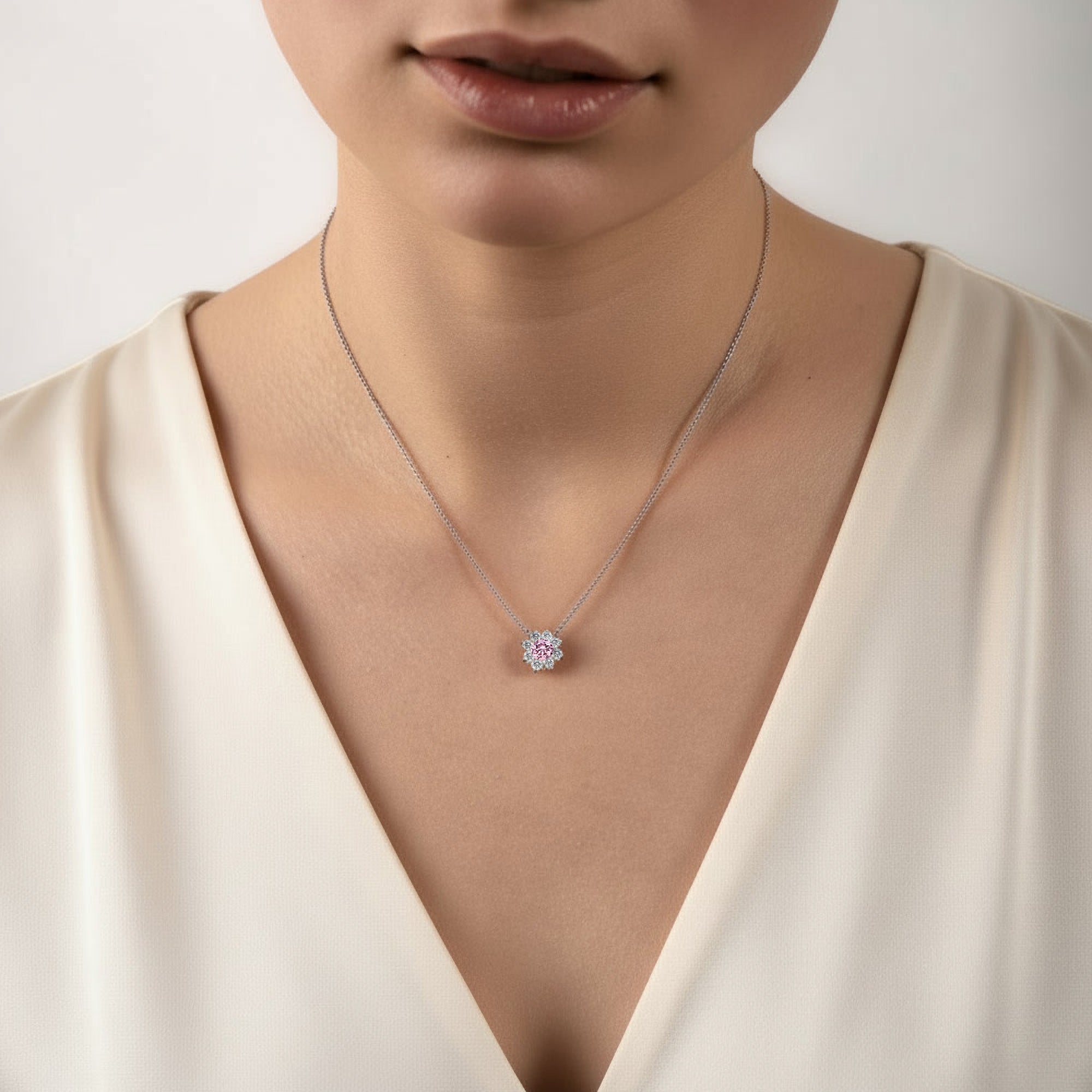 Halskette The Blooming Pink Flower 0.30 karat - Weissgold 18K