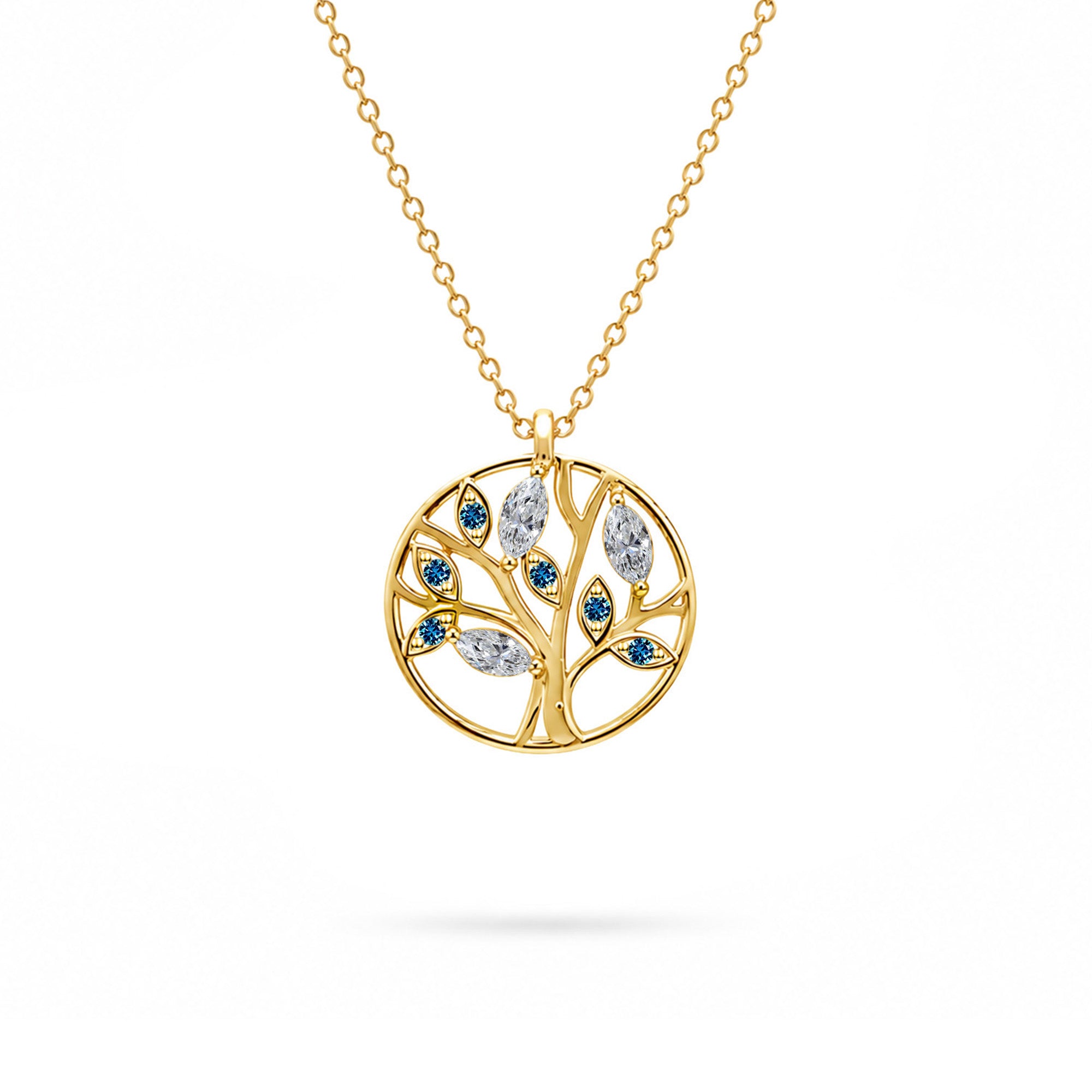 Halskette Tree of Life Blau | 18 Karat Gelbgold