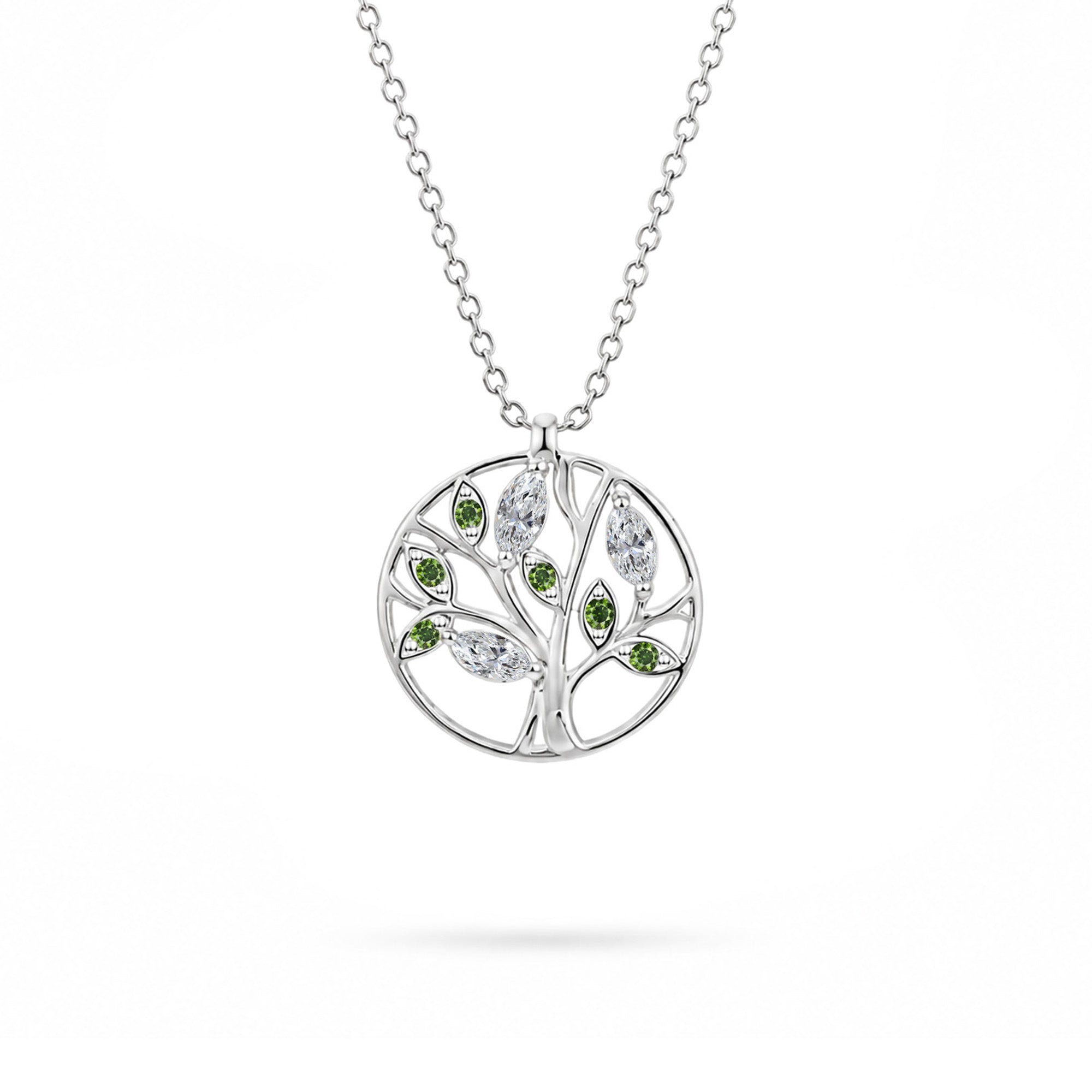 Halskette Tree of Life Grün | 18 Karat weissgold