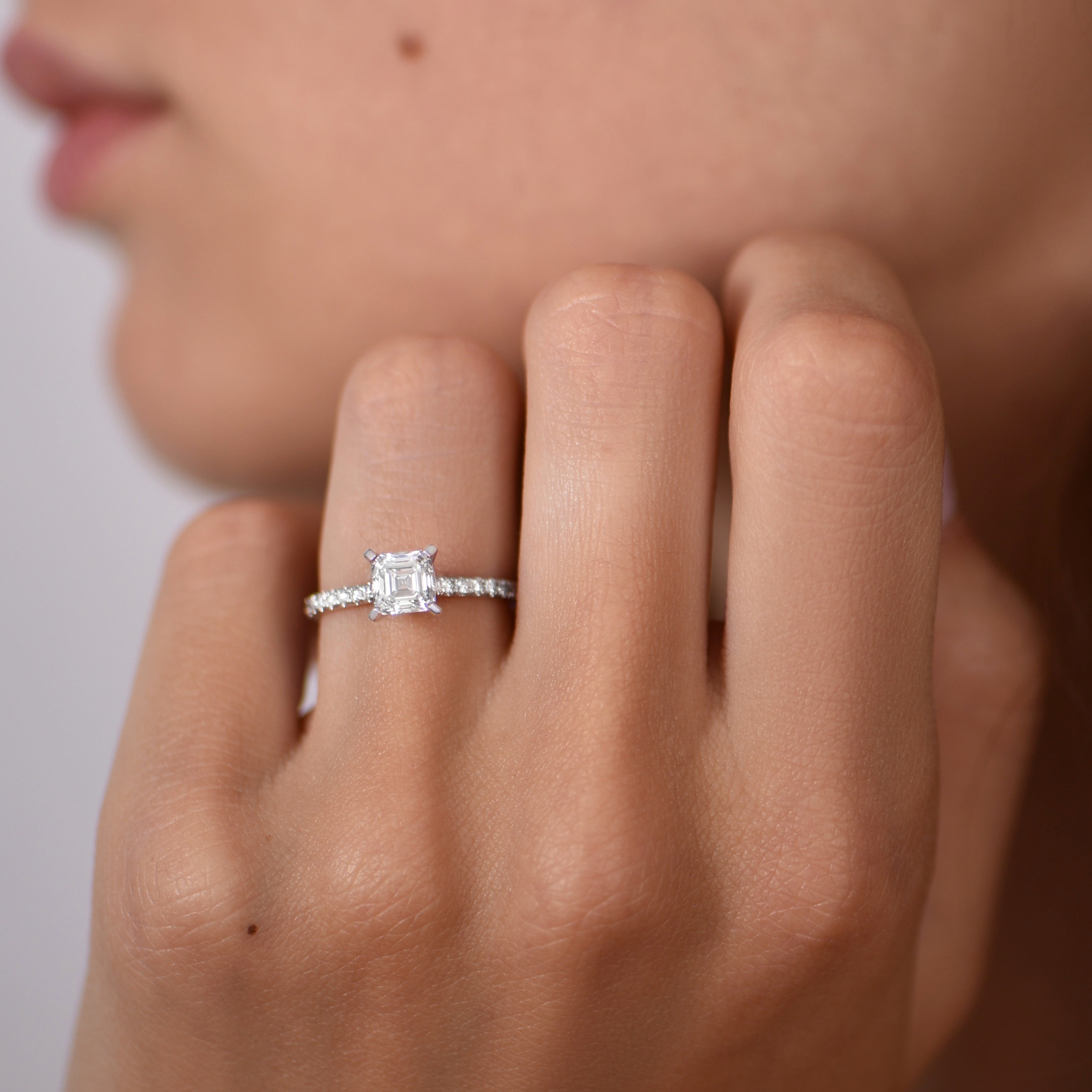 Engagement Ring with Ascher cut diamond