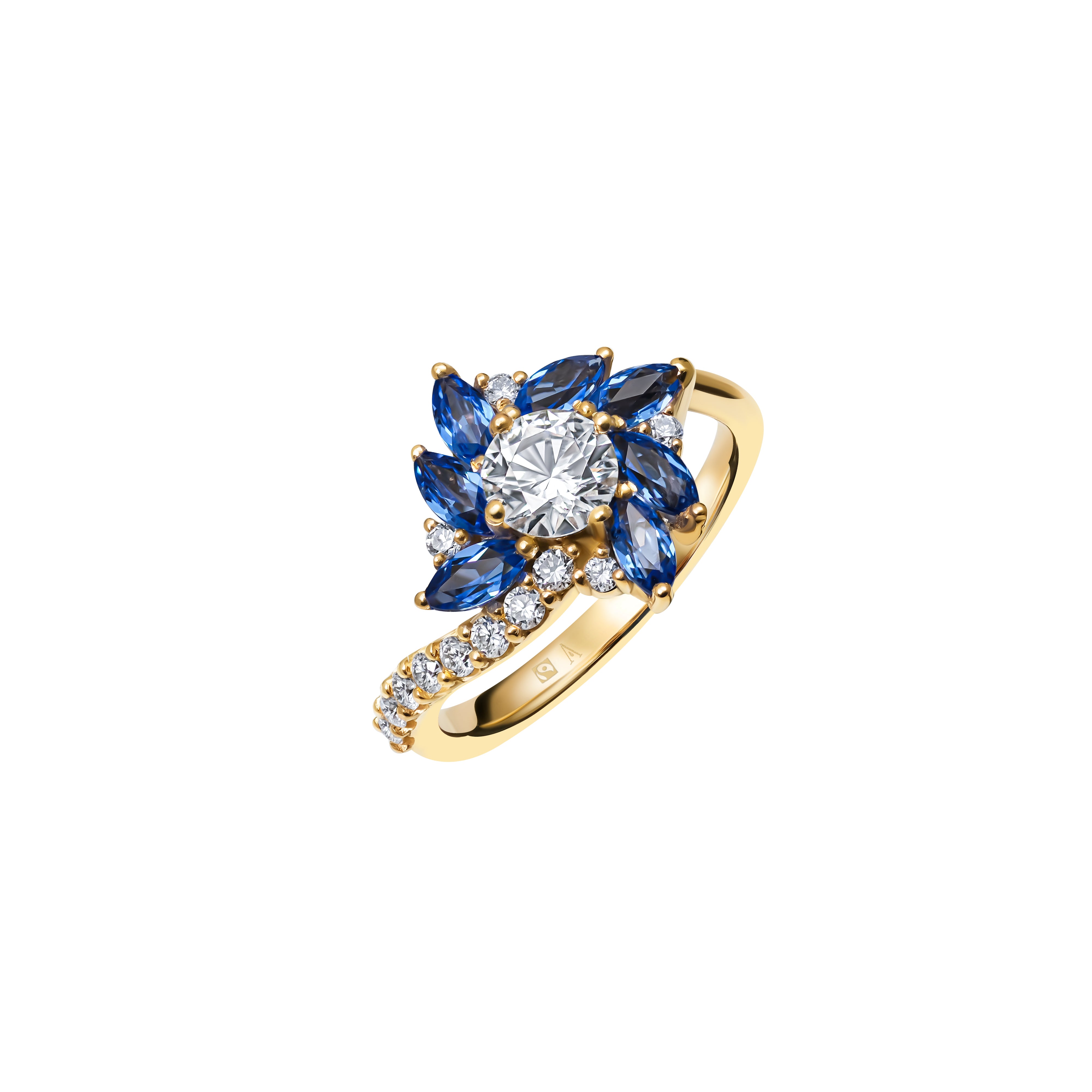 Enigmatic Nightflower - or Jaune 18k – Solitaire en or 18k avec émeraude – vue produit
