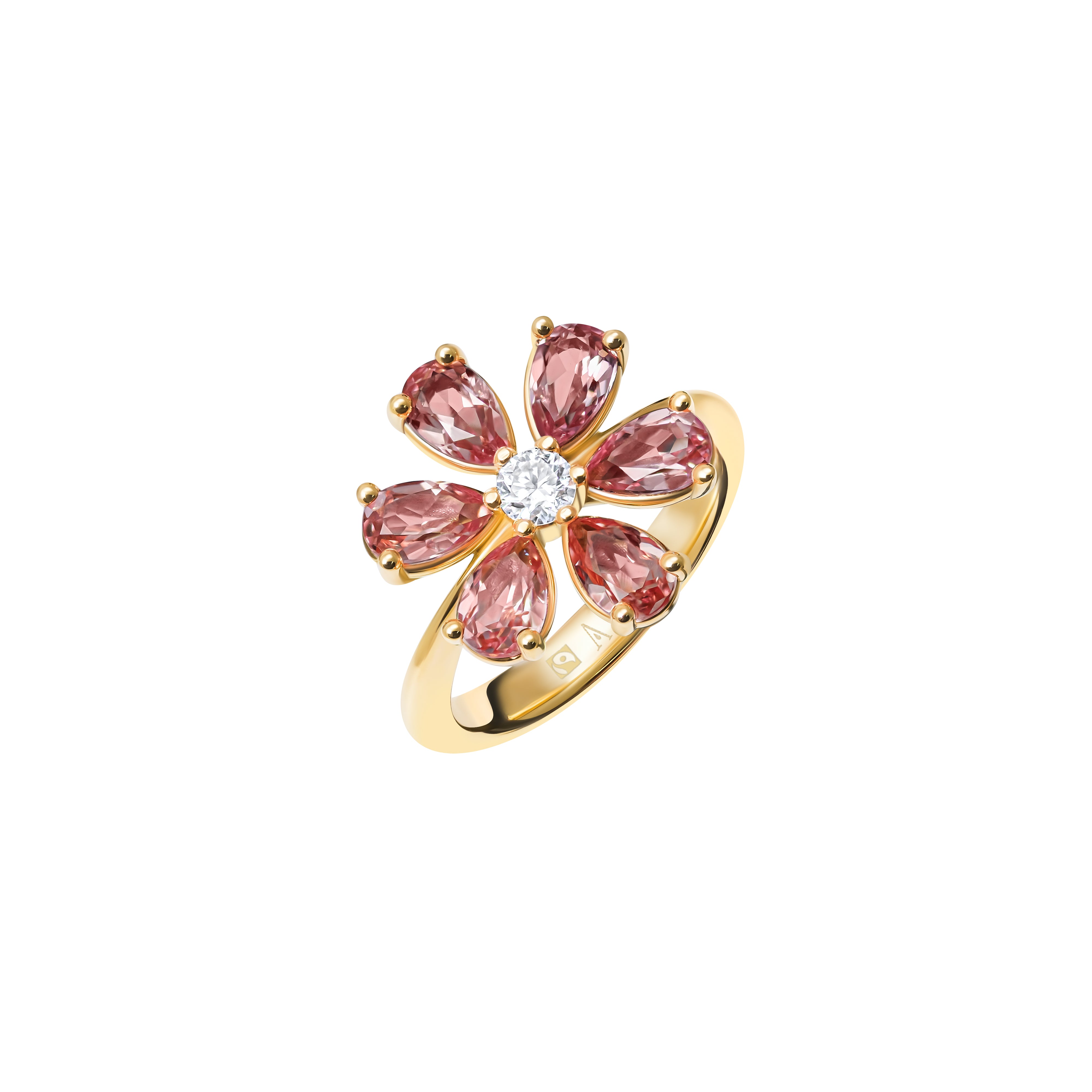 Cherry Blossom Pink Sapphire - or jaune 18k – Solitaire en or 18k avec diamant – vue produit