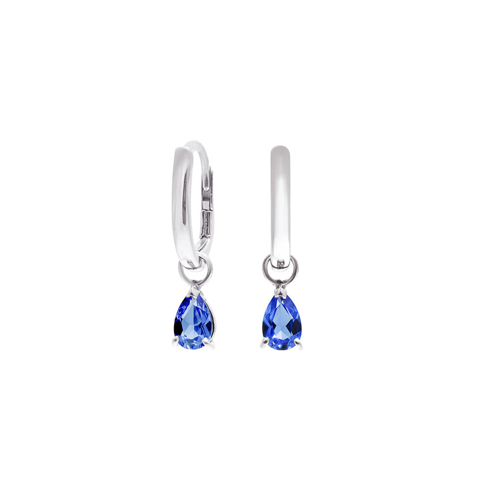 Boucles d'oreilles The Little Tear of Joy Light Blue Sapphire - or blanc 18k – Boucle d'oreilles en or 18k avec saphir – vue produit