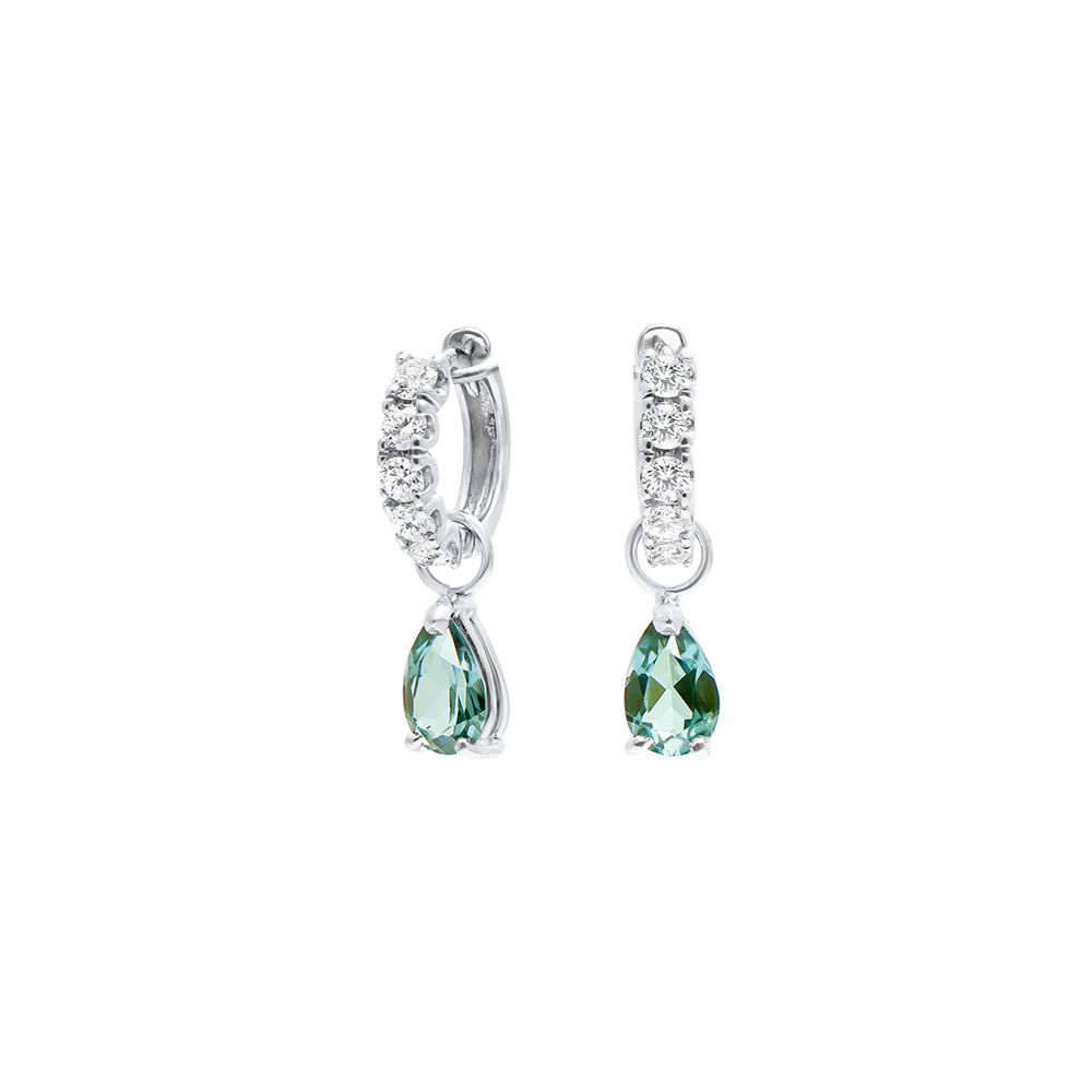 Boucles d'oreilles The Little Tear of Joy Dark Green Tourmaline - or blanc 18k – Boucle d'oreilles en or 18k avec diamant – vue produit