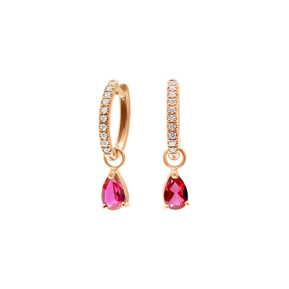 Earring The Little Tear of Joy Ruby - red gold 18k – Earrings gold 18k with diamond(s) – product view