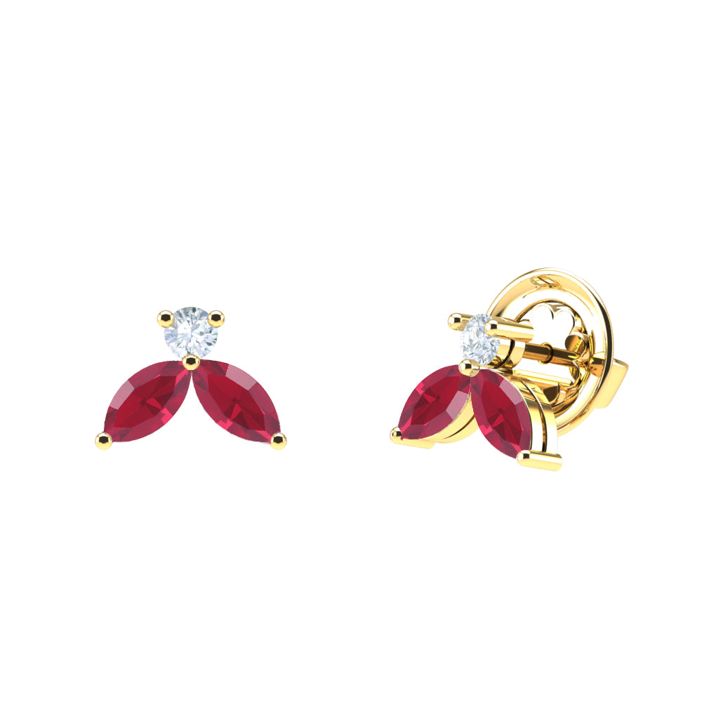 Boucles d'oreilles Little Bees rouge 1.00 carats - Or jaune 18k – Boucle d'oreilles en or 18k avec diamant – vue produit
