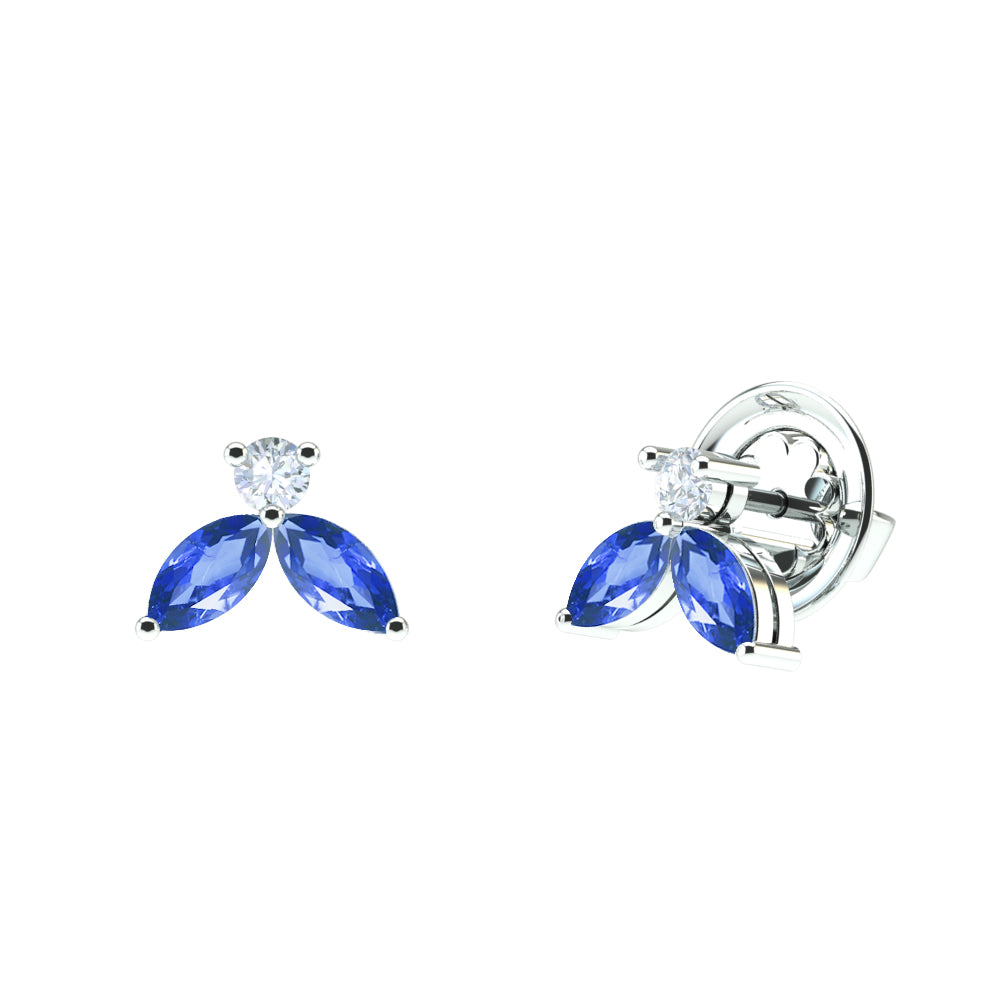 Boucles d'oreilles Little Bees bleu 1.00 carats - or blanc 18k – Boucle d'oreilles en or 18k avec diamant – vue produit