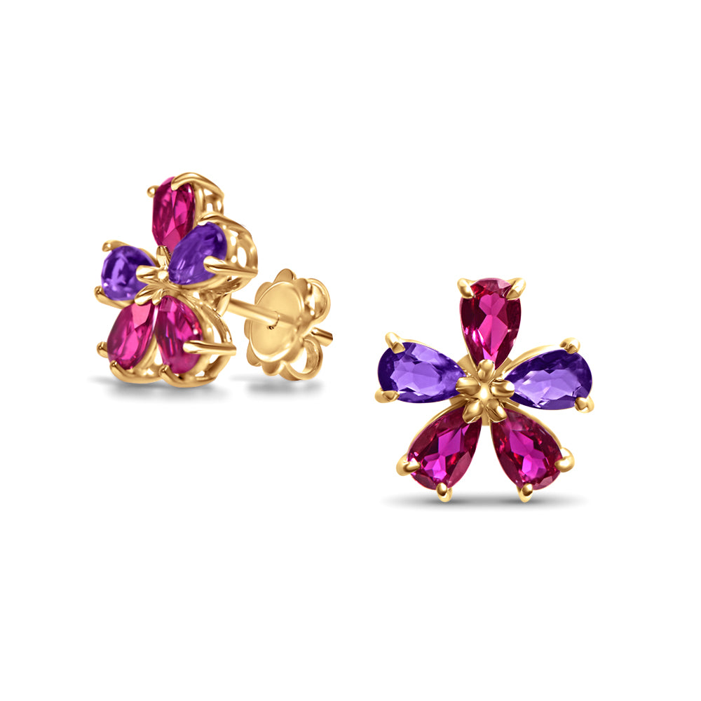 Little Amethyst Flowerdrop - or jaune 18k – Boucle d'oreilles en or 18k avec rubis – vue produit