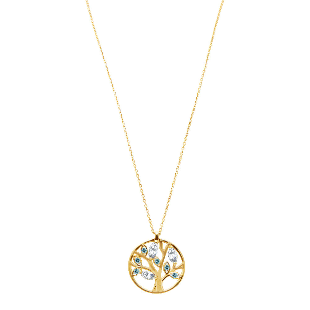 Collier Tree of Life diamants bleus- or jaune 18k - AGUADEORO