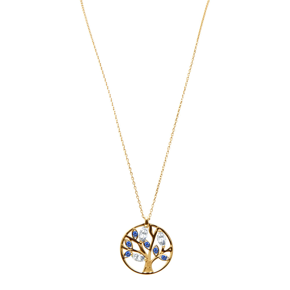 Collier Tree of Life Bleu- yellow gold 18k – Necklace gold 18k with diamond(s) – product view