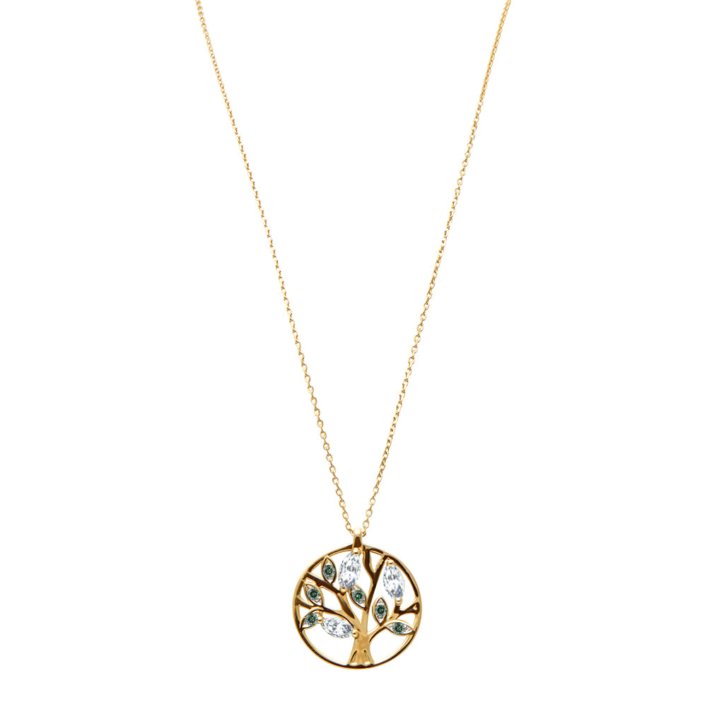 Collier Tree of Life Vert – or jaune 18k (diamants verts) – Chaîne en or 18k avec diamant – vue produit