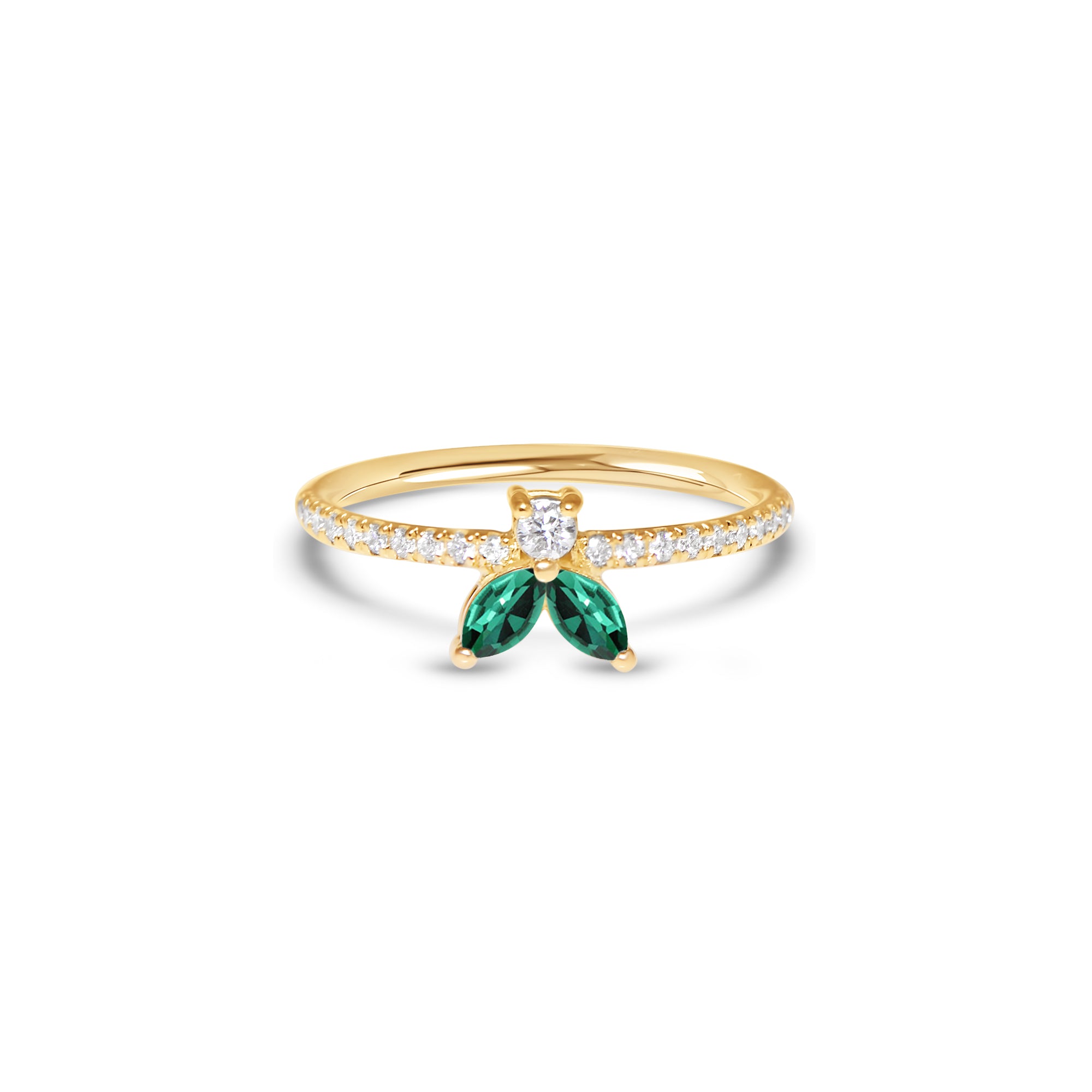 The Fancy Little Bee Emeraude 0.20 carats - yellow gold 18k – Engagement Ring gold 18k with emeralds – product view