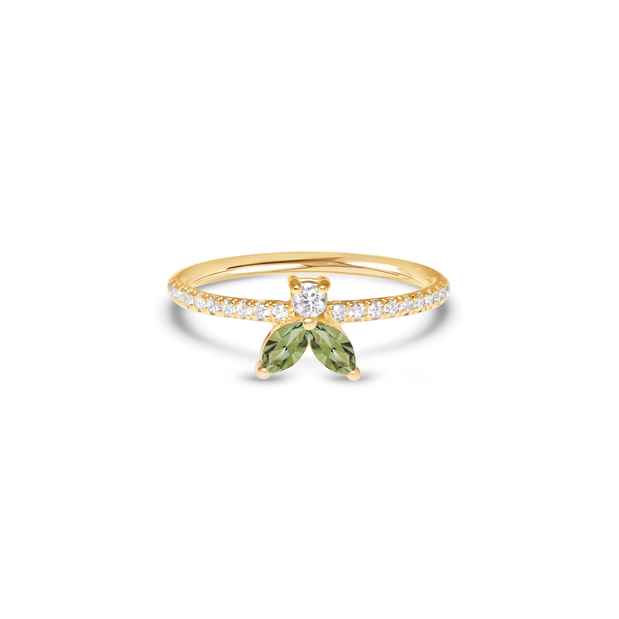 The Fancy Little Bee Tourmaline Vert antique 0.15 carats - or jaune 18k – Solitaire en or 18k – vue produit