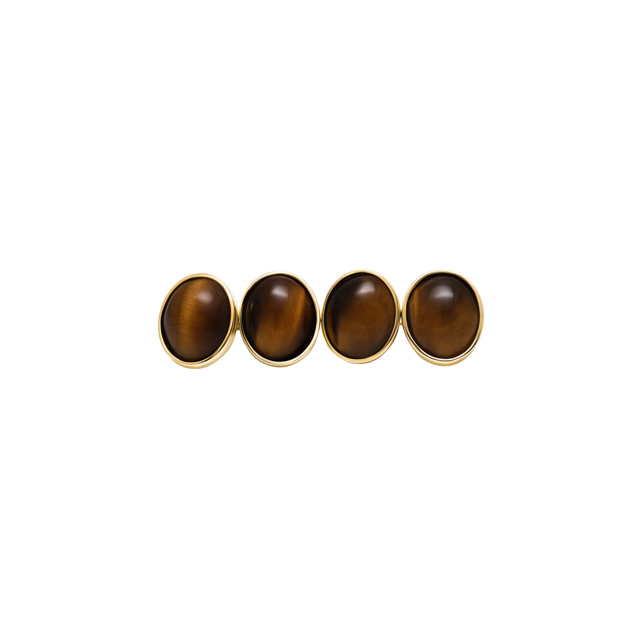Boutons de manchette Œil-de-tigre ovale – Or jaune 18k – Cufflinks en or 18k avec pierre – vue produit