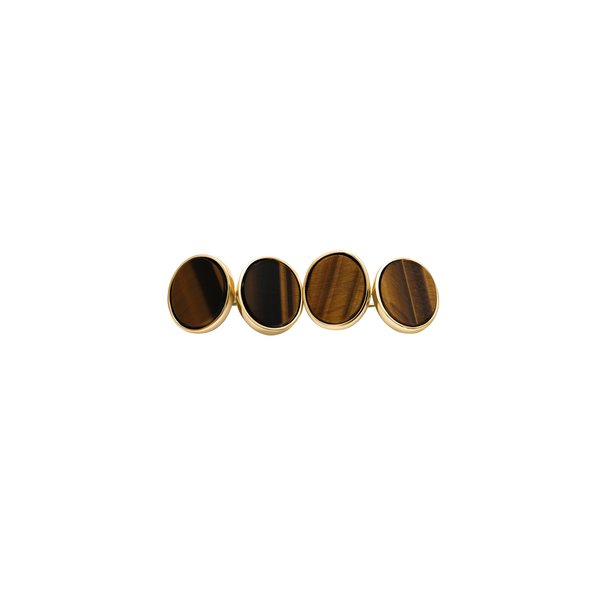 Boutons de manchette Ovales – Œil-de-tigre plat – or jaune 18k – Cufflinks en or 18k avec pierre – vue produit