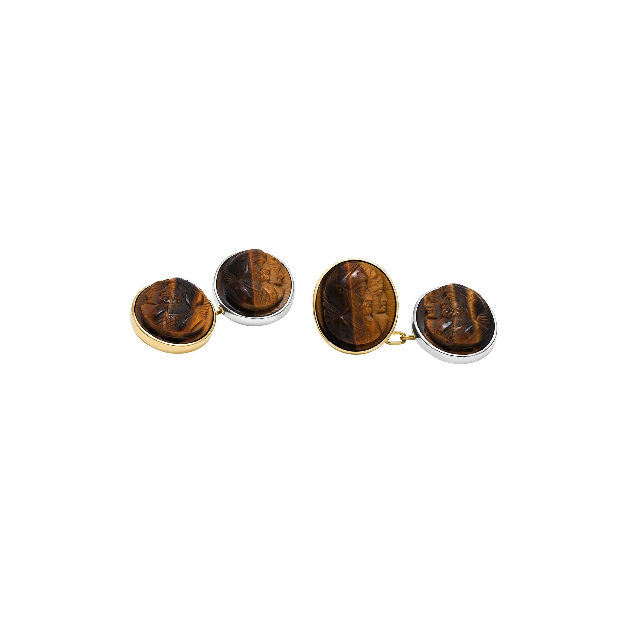 Cufflinks Œil-de-tigre en haut relief – yellow gold 18k – Cufflinks gold 18k avec pierre – product view