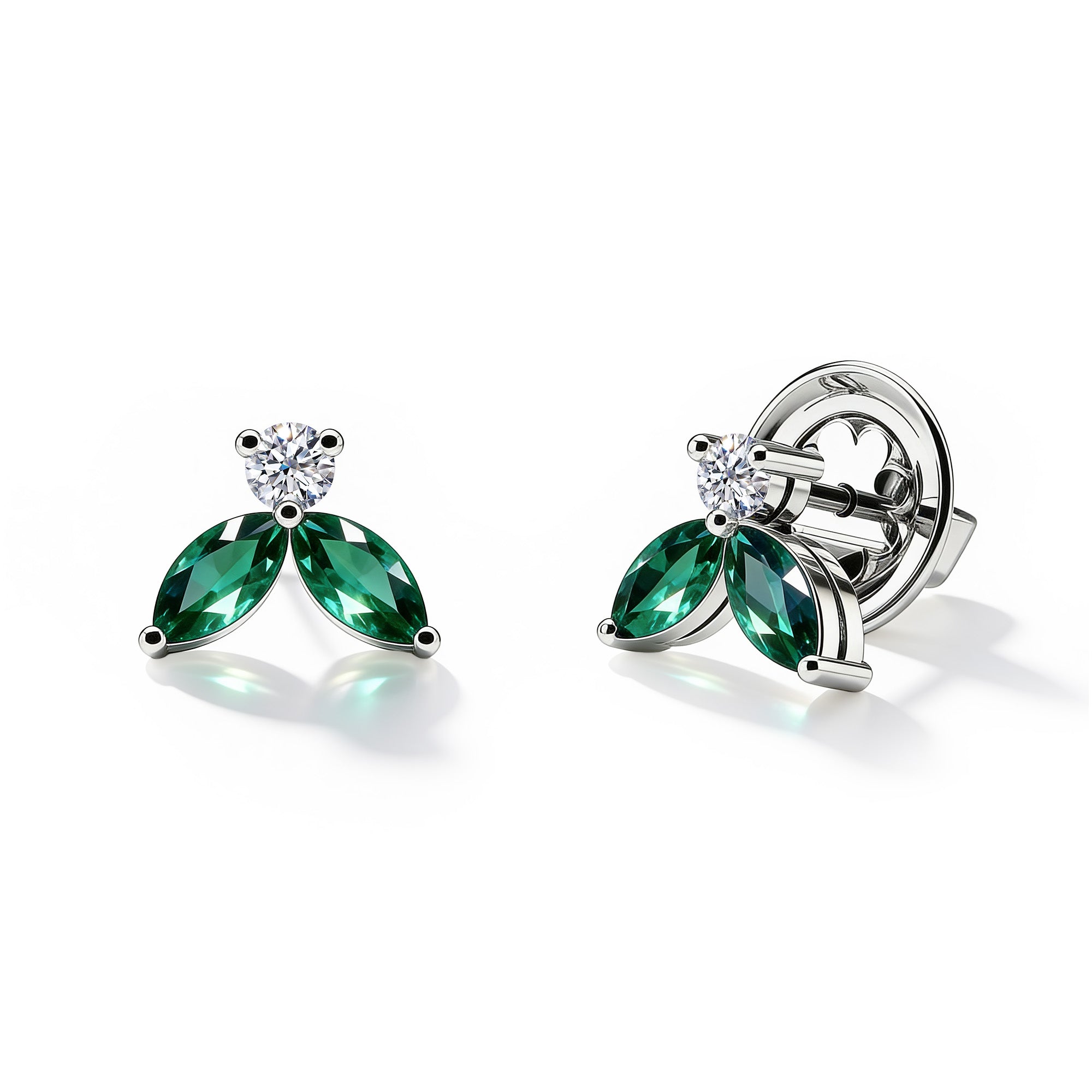 Boucles d'oreilles Little Bees vert 1.00 carat - or blanc 18k