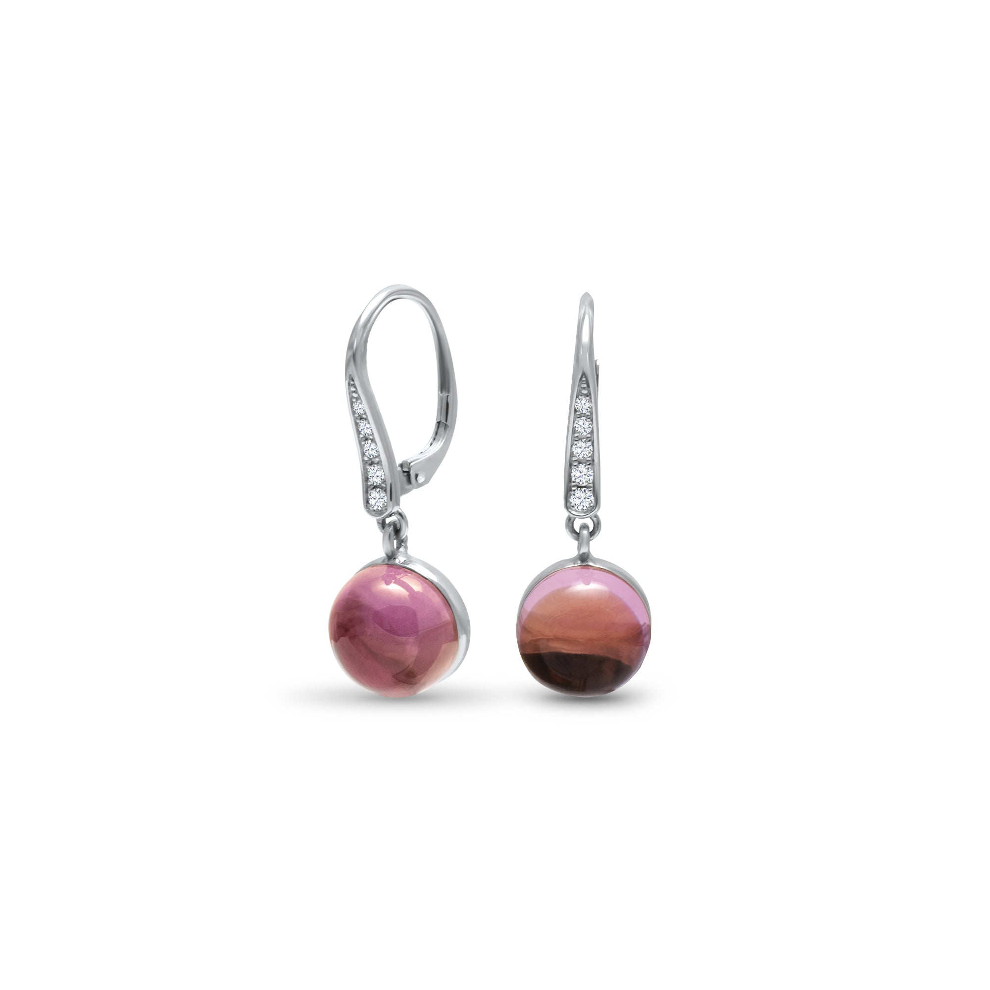 LA LA LA Pink - Round - or blanc 18k – Boucle d'oreilles en or 18k avec diamant – vue produit