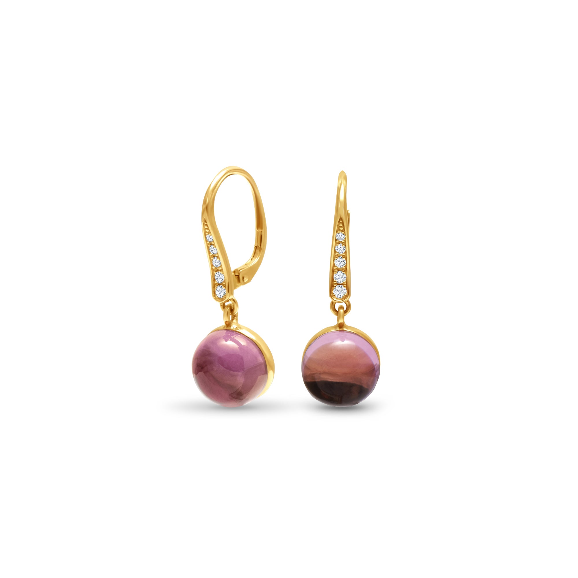 LA LA LA Pink - Round - or jaune 18k – Boucle d'oreilles en or 18k avec diamant – vue produit