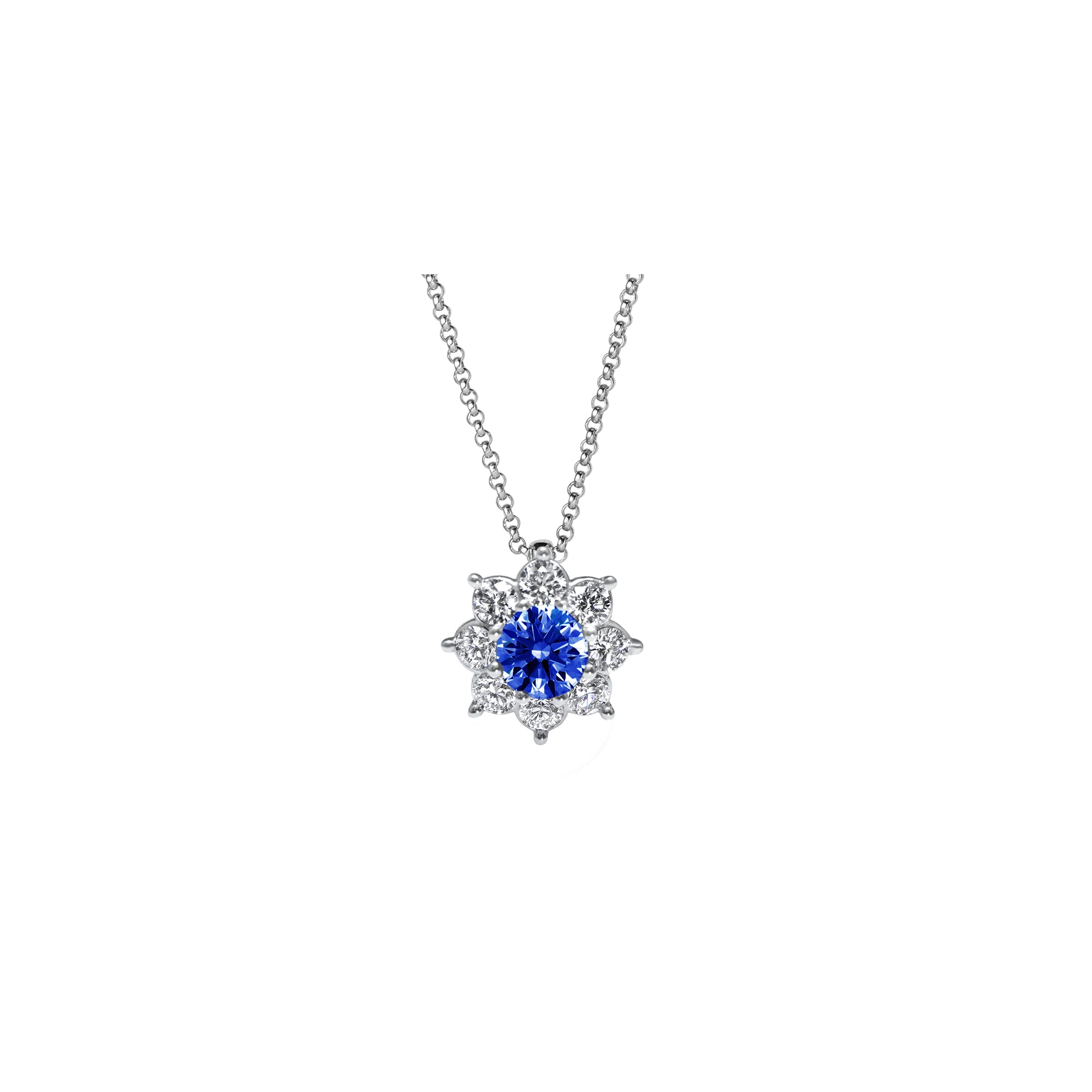 Collier The Blooming Blue Flower - or blanc 18k – Chaîne en or 18k avec diamant – vue produit