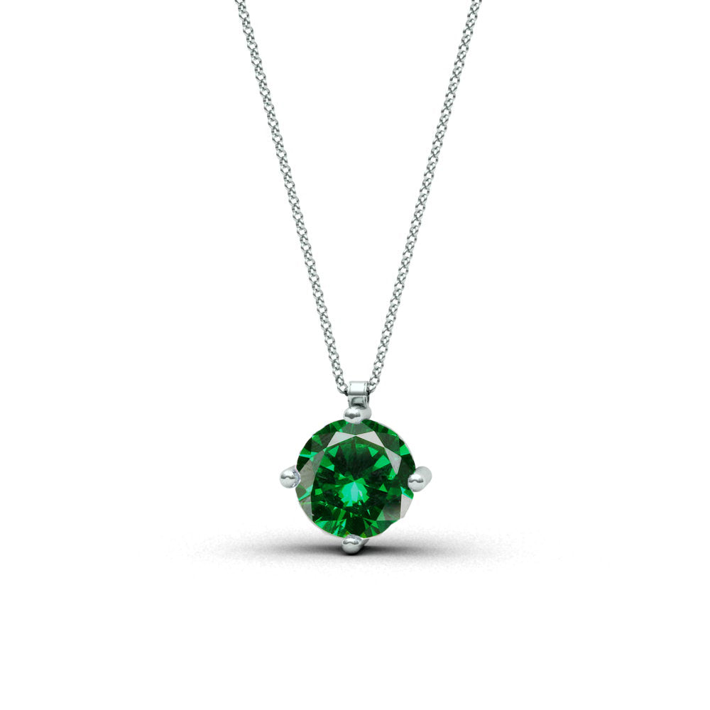 Collier Solitaire Emerald - or blanc 18k – Chaîne en or 18k avec émeraude – vue produit