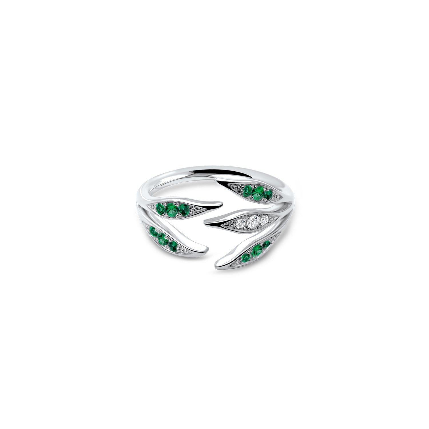 The Little Green Leaves - or blanc 18k – Bague en or 18k avec diamant – vue produit