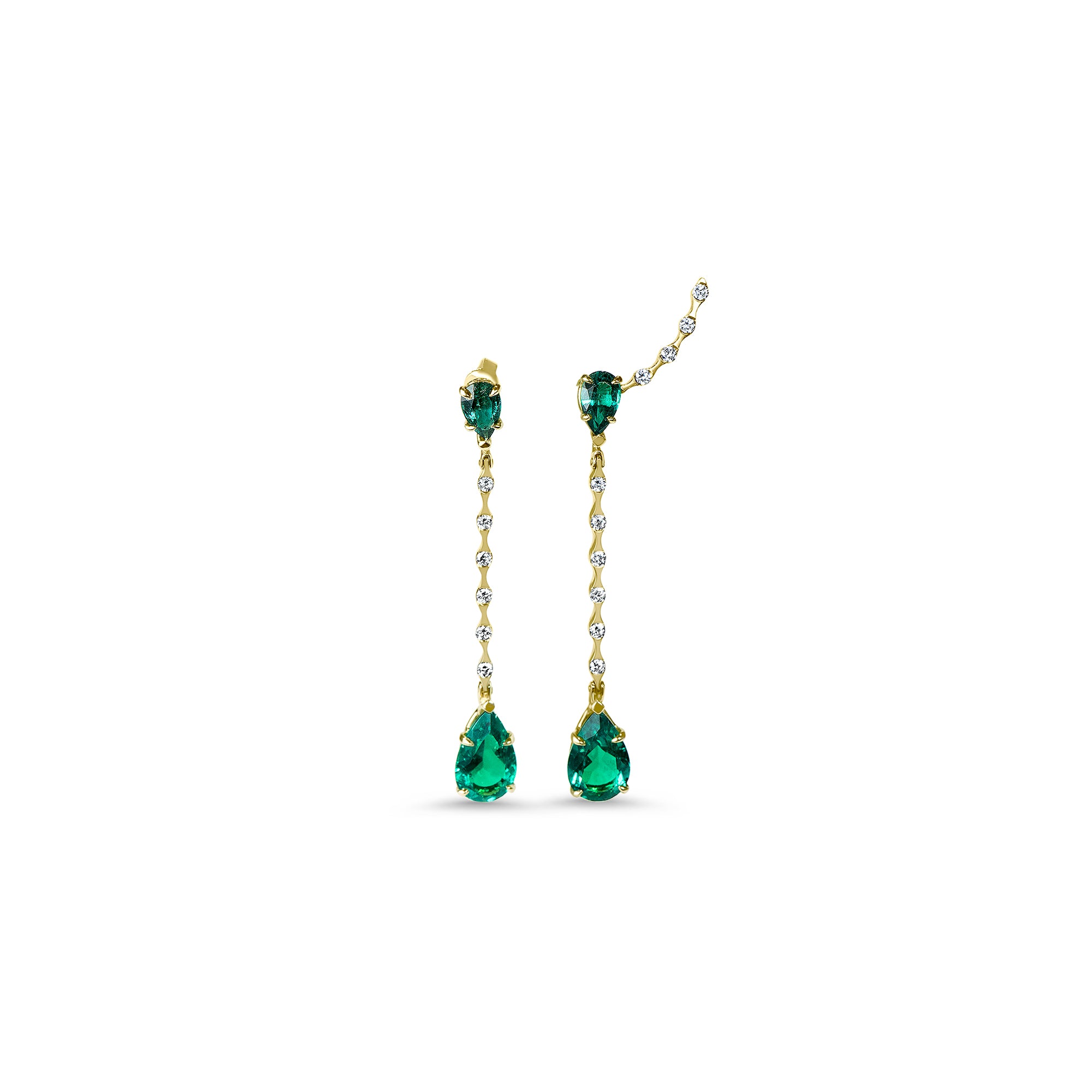 Boucles d'oreilles The Amazonian Green Leaves - or jaune 18k – Boucle d'oreilles en or 18k avec émeraude – vue produit