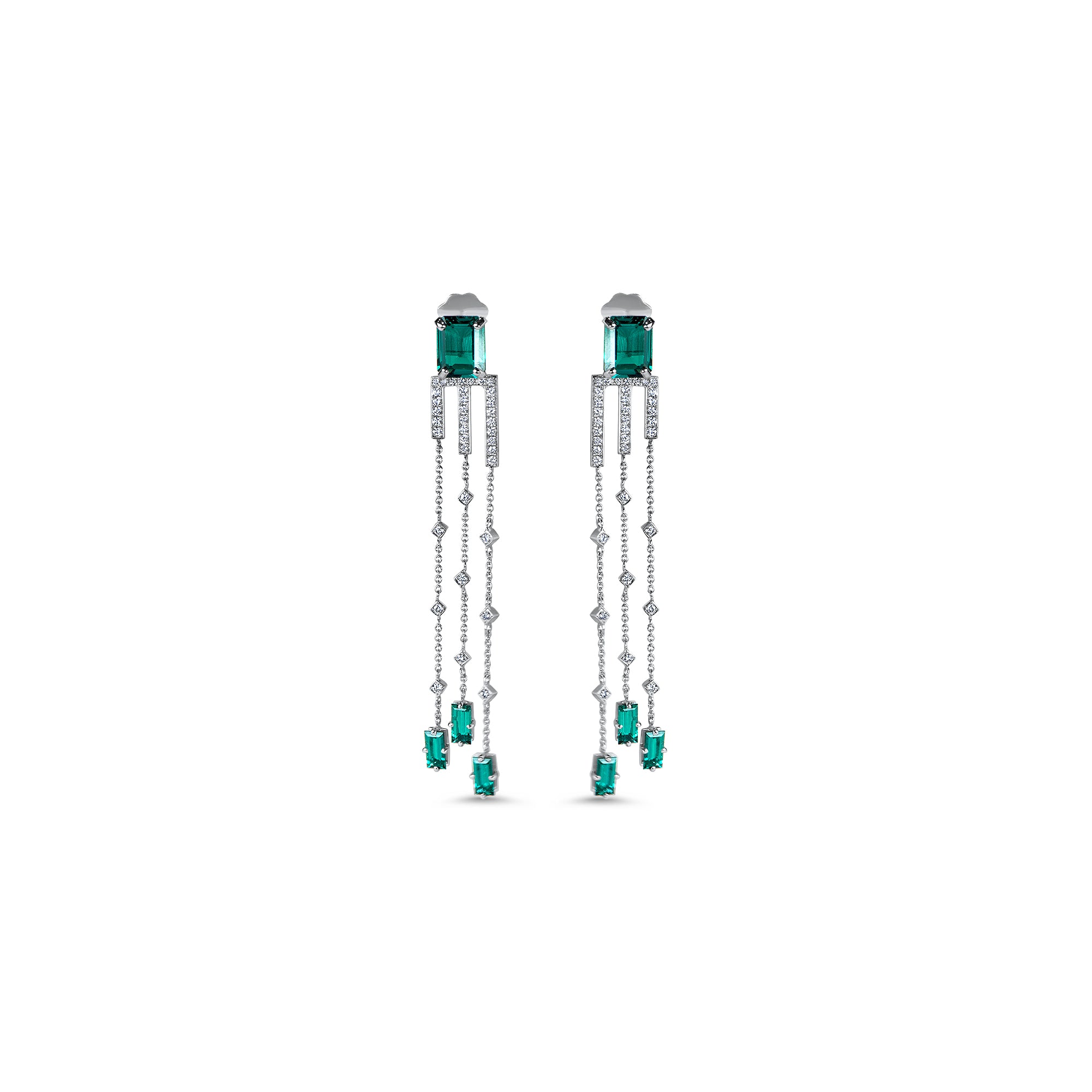 Boucles d'oreilles The Flowing Green Leaves - or blanc 18k – Boucle d'oreilles en or 18k avec diamant – vue produit