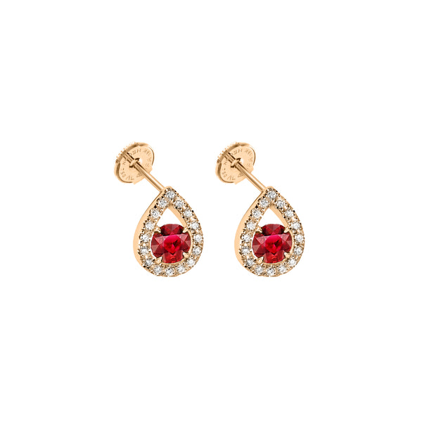 Earrings Waterdrops Ruby - Red Gold 18k