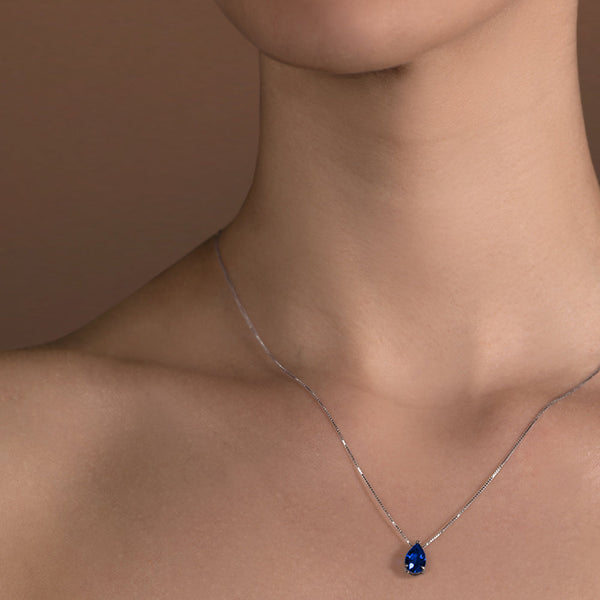 Necklace The Tear of Joy Blue Sapphire 0.80ct - White Gold 18k 