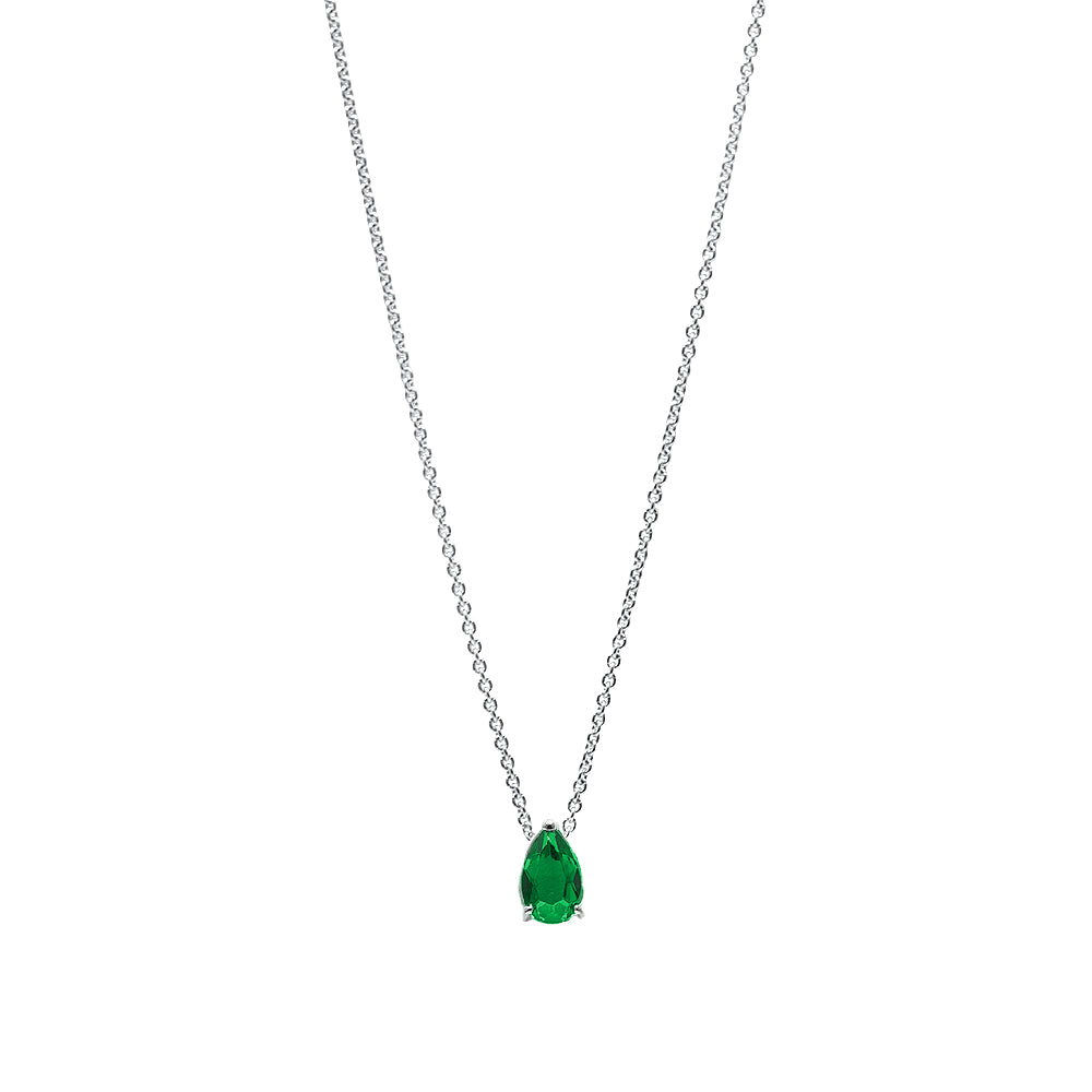 Collier The Little Tear of Joy Dark Green Emerald 0.50ct - or blanc 18k – Chaîne en or 18k avec émeraude – vue produit