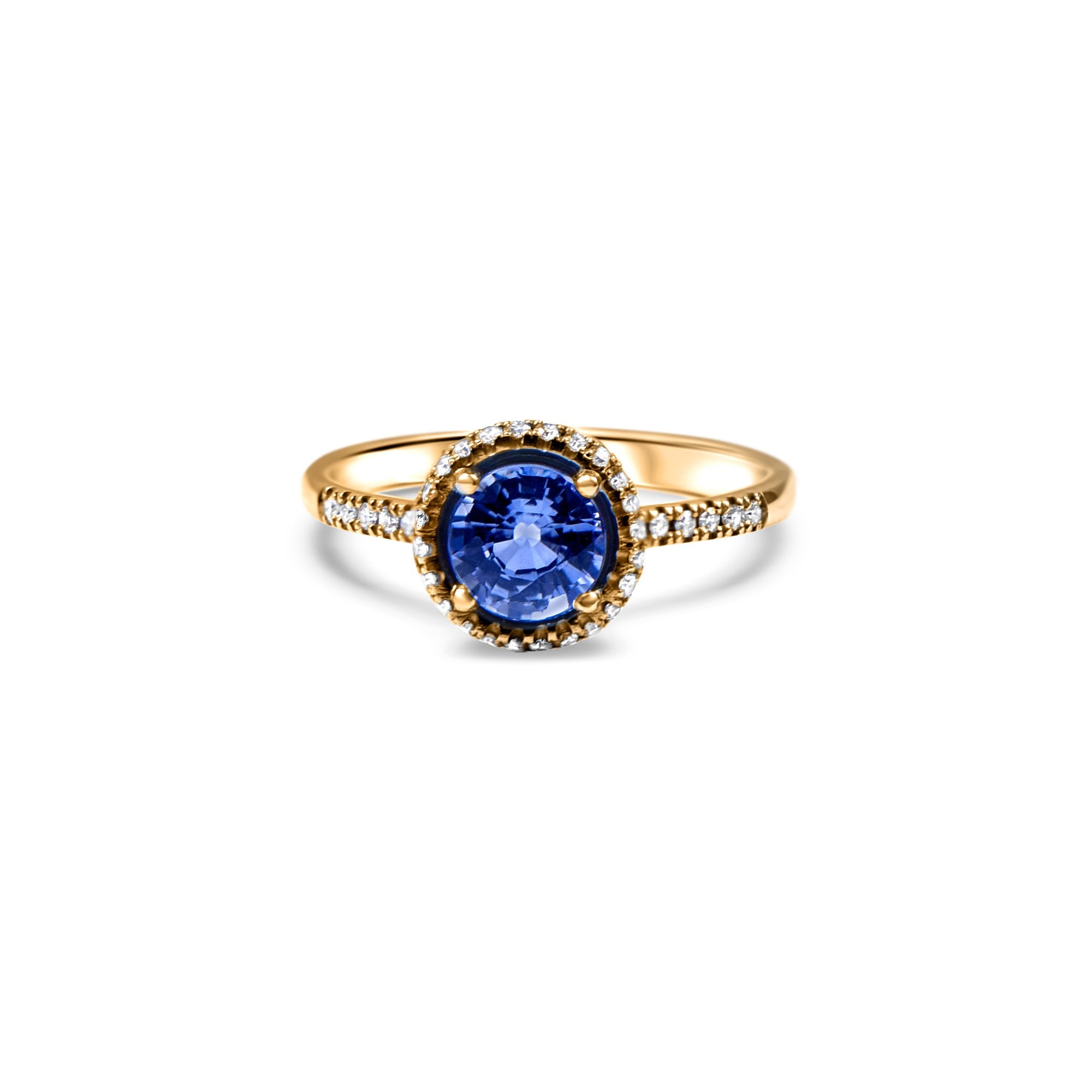 Pretty Blue Eyes - 0.80 carat - or jaune 18k – Solitaire en or 18k avec diamant – vue produit