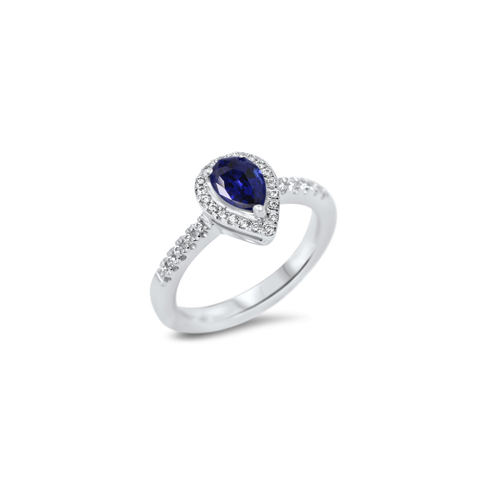 The Blue Joy 0.50 carats - or blanc 18k – Solitaire en or 18k – porté de face