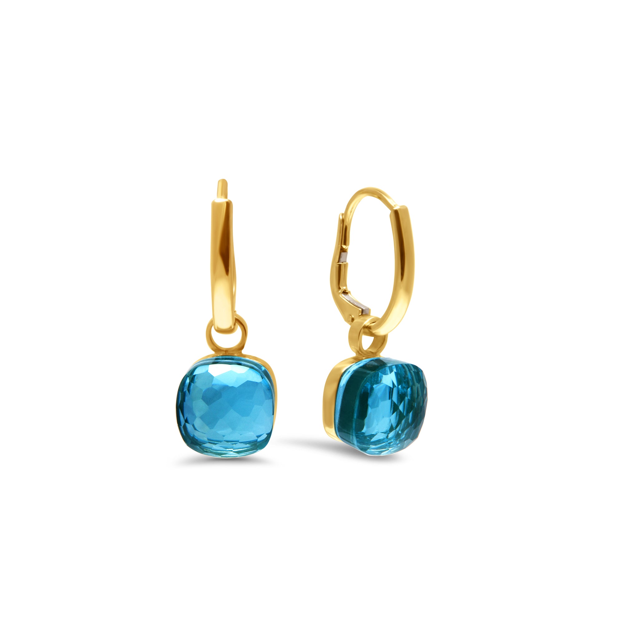 Boucles d'oreilles The Big Square Honeycomb Light Blue Tourmaline - or jaune 18k – Boucle d'oreilles en or 18k avec pierre – vue produit