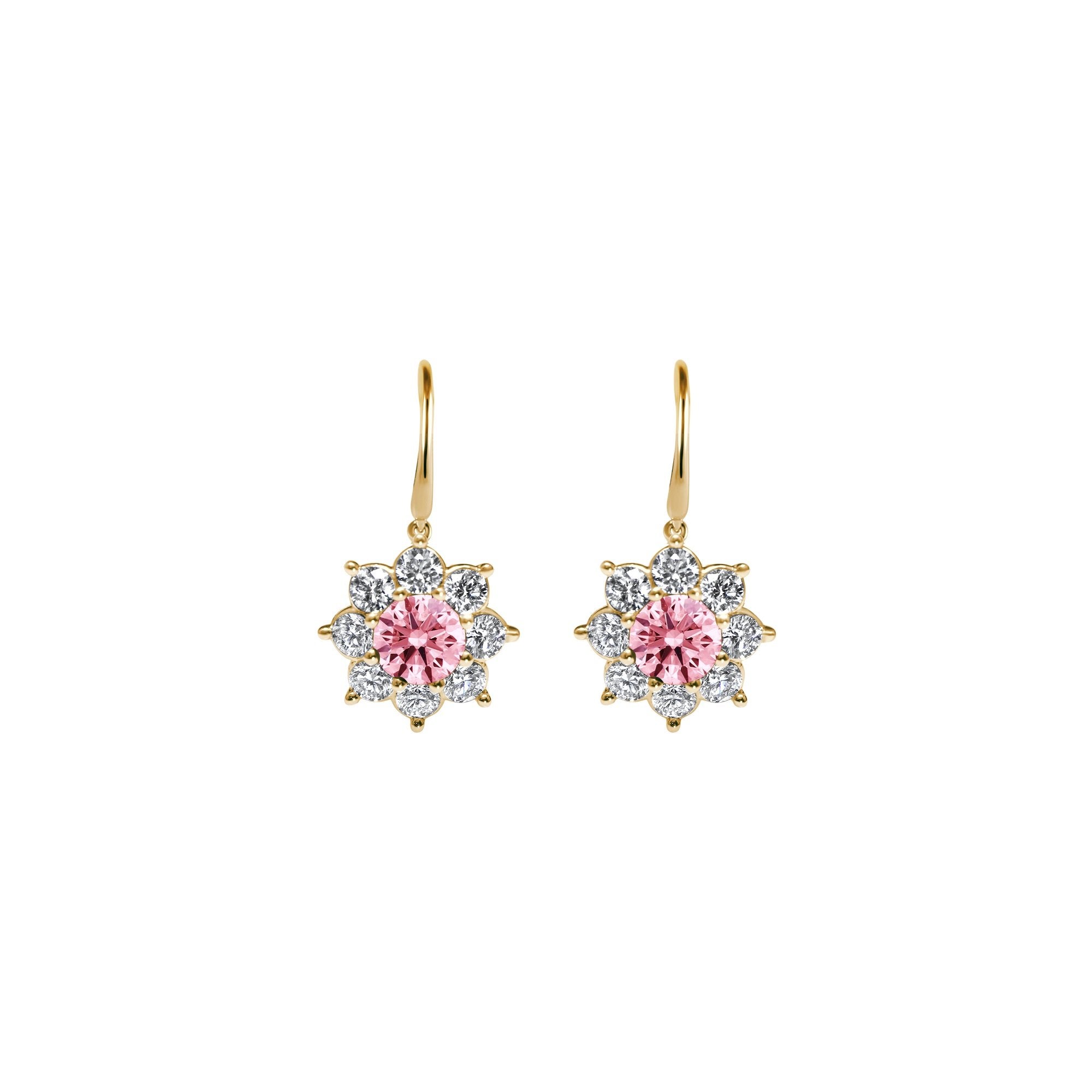 Boucles d'oreilles The Blooming Pink Flower 0.25 - or jaune 18k – Boucle d'oreilles en or 18k avec diamant – vue produit