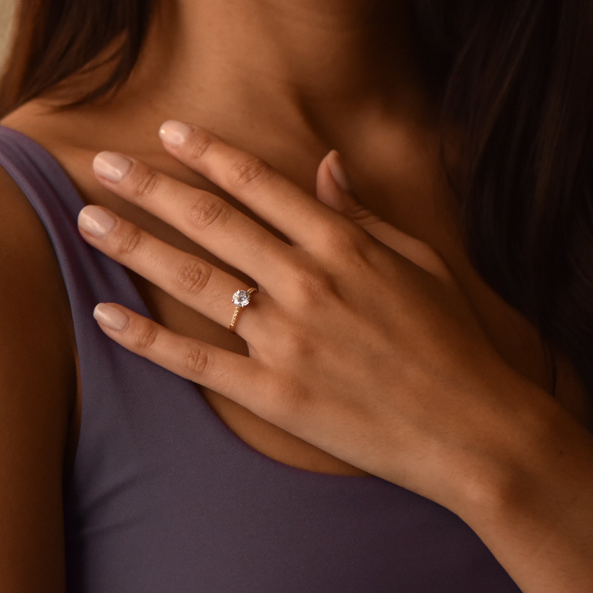 The Fancy V-shape 0.75 carats - yellow gold 18k – Engagement Ring gold 18k – Front view