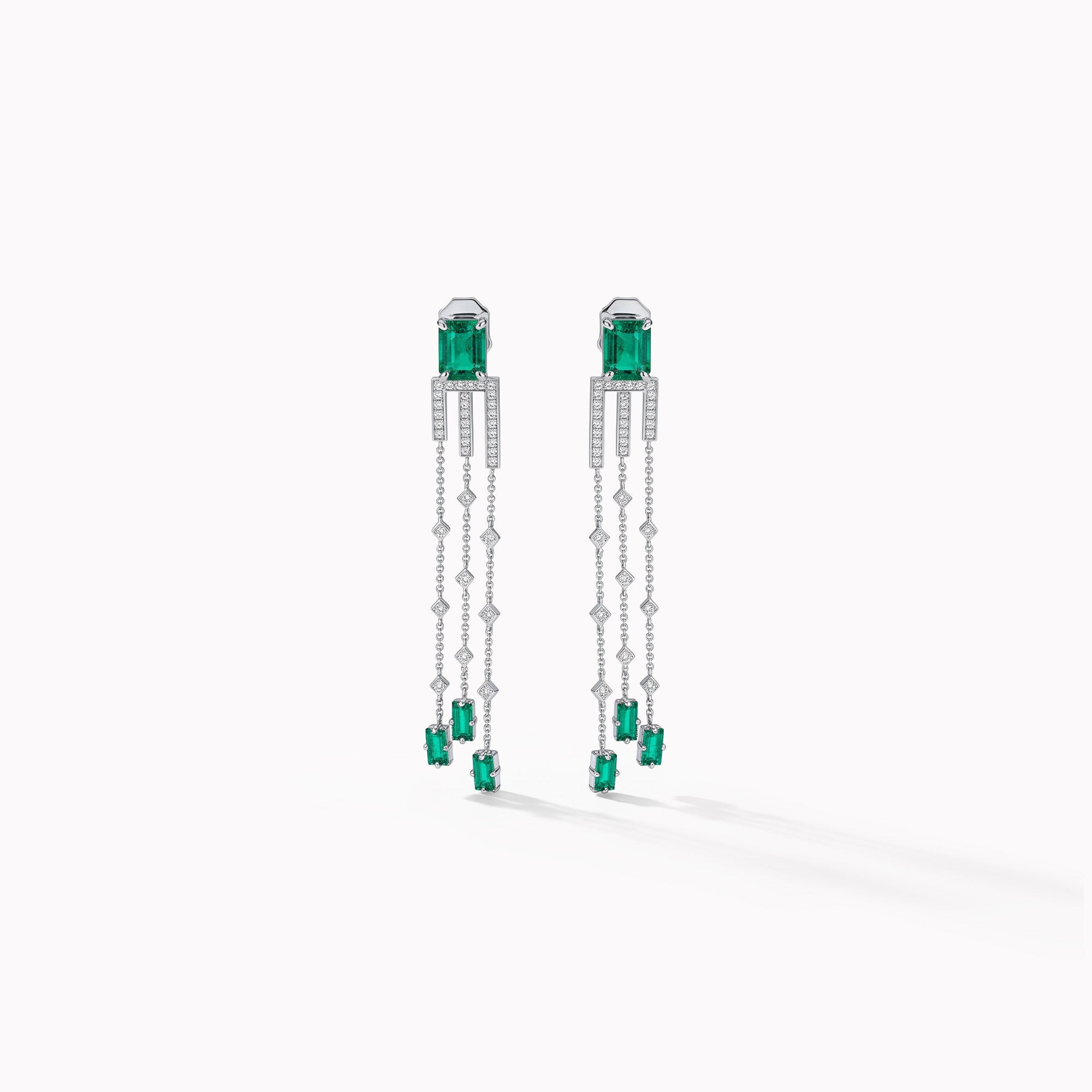 Boucles d'oreilles The Flowing Green Leaves - or blanc 18k