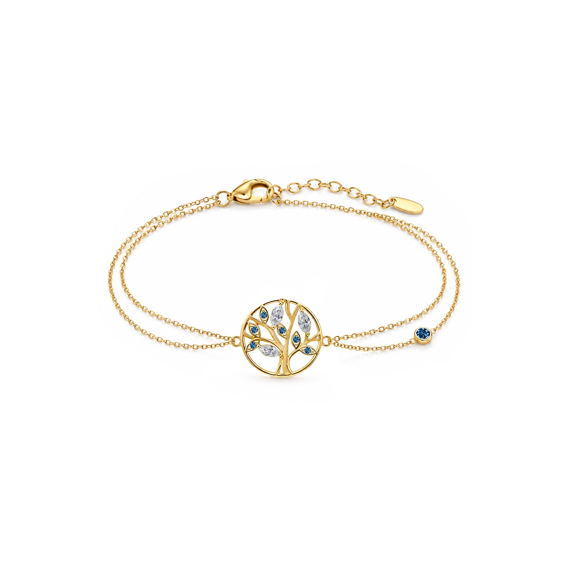 Tree of Life diamants bleu- bracelet en or jaune 18k
