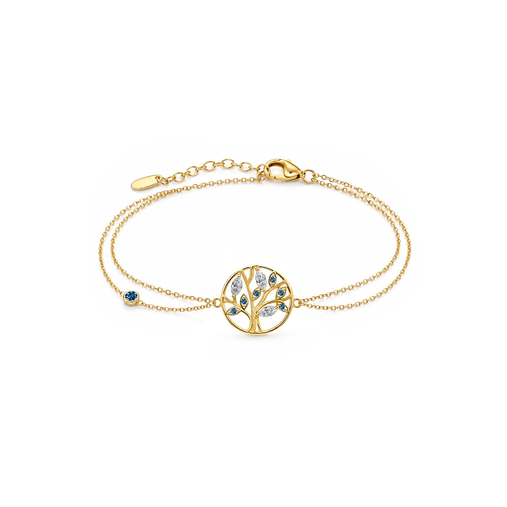 Halskette Tree of Life   Blau – 18 Karat Gelbgold