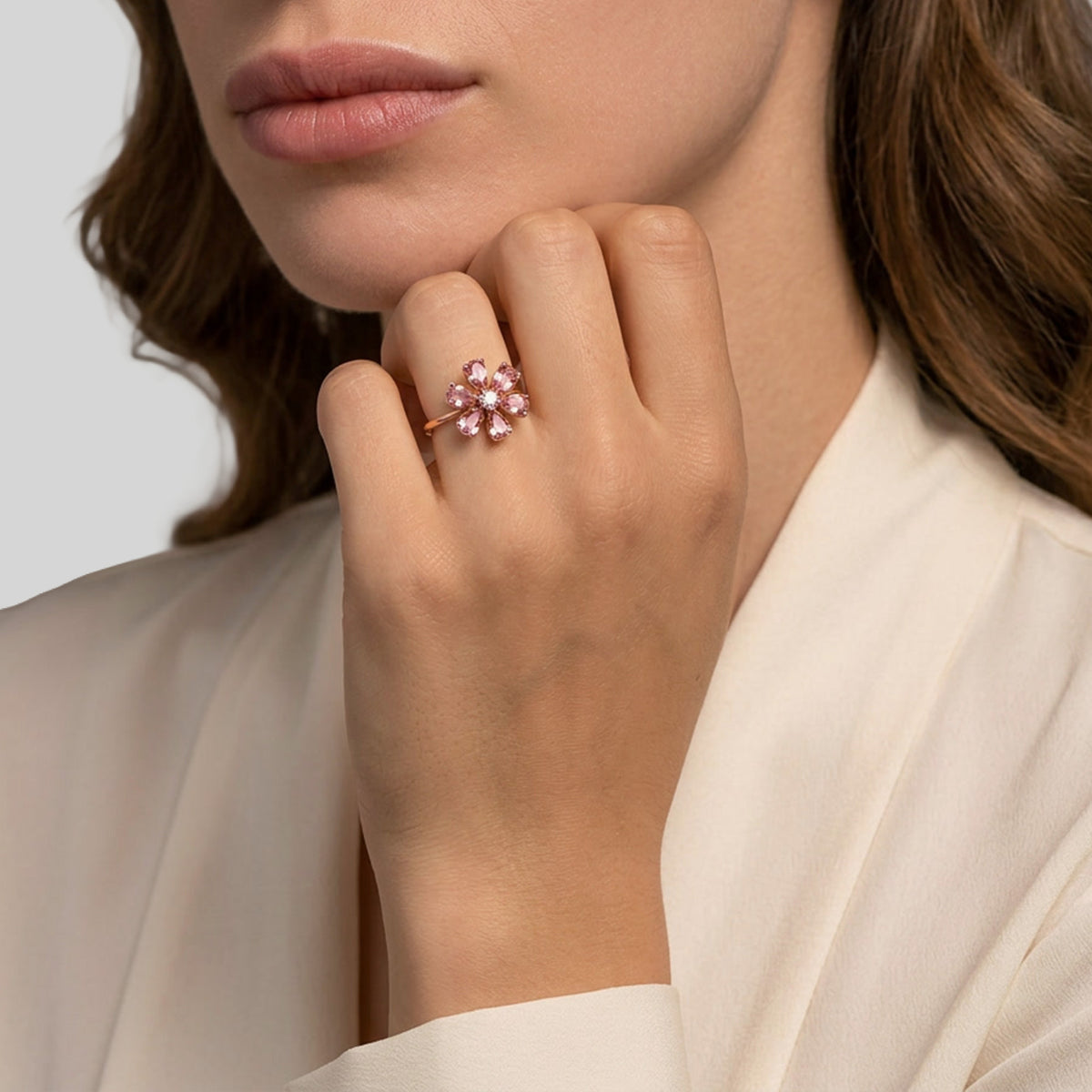 Cherry Blossom Pink Sapphire - or jaune 18k