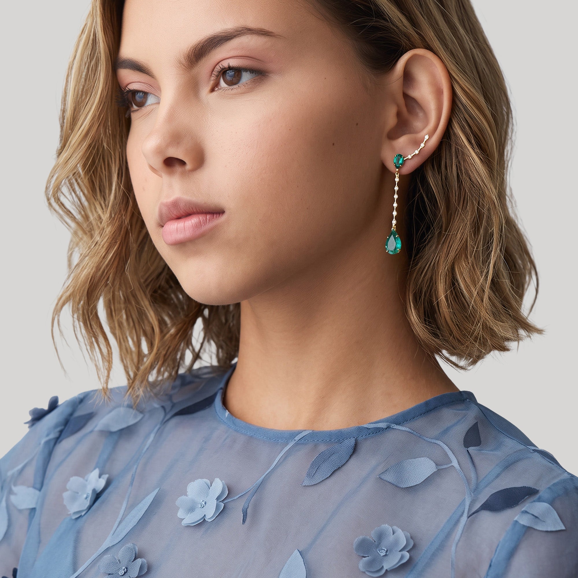 Boucles d'oreilles The Amazonian Green Leaves - or jaune 18k