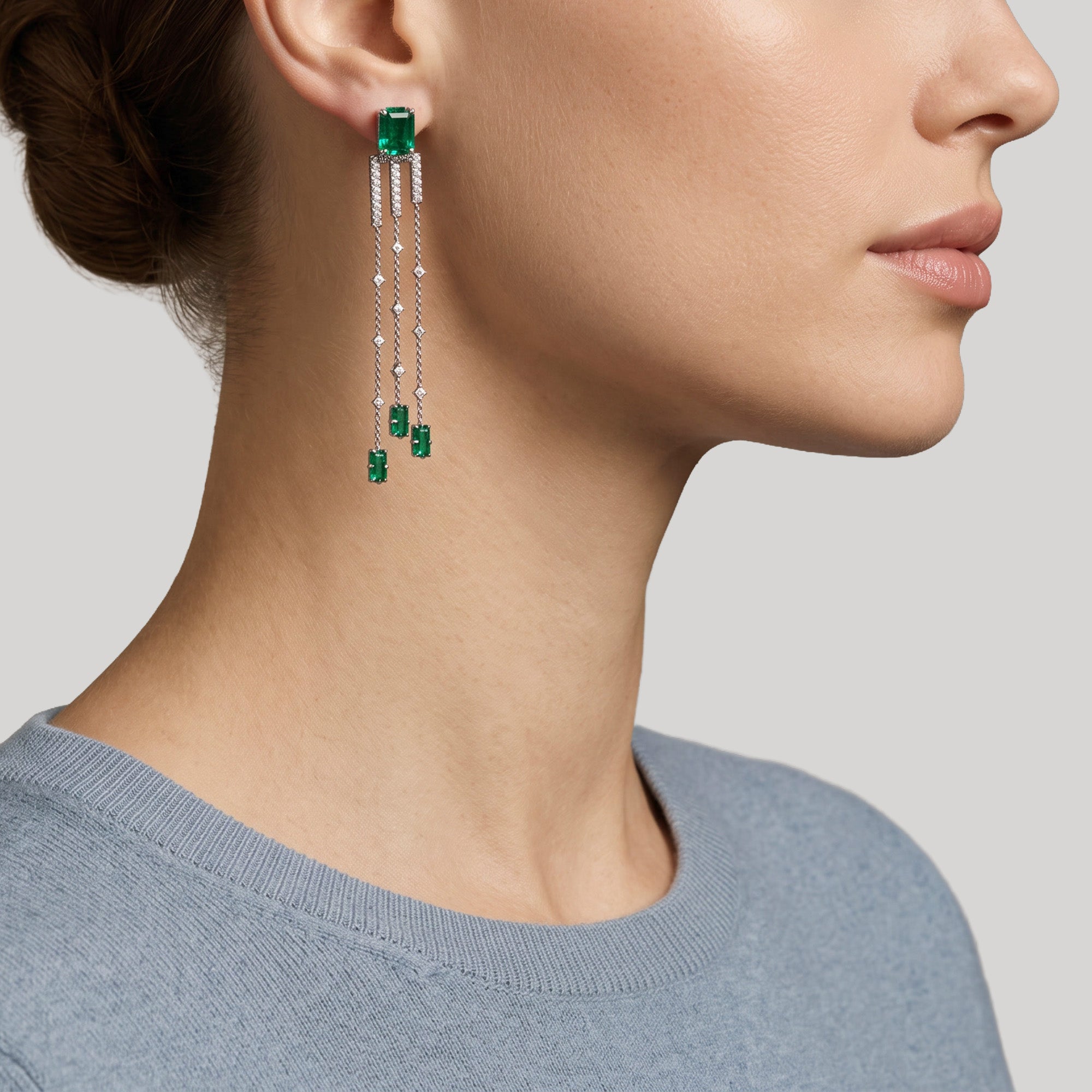 Boucles d'oreilles The Flowing Green Leaves - or blanc 18k