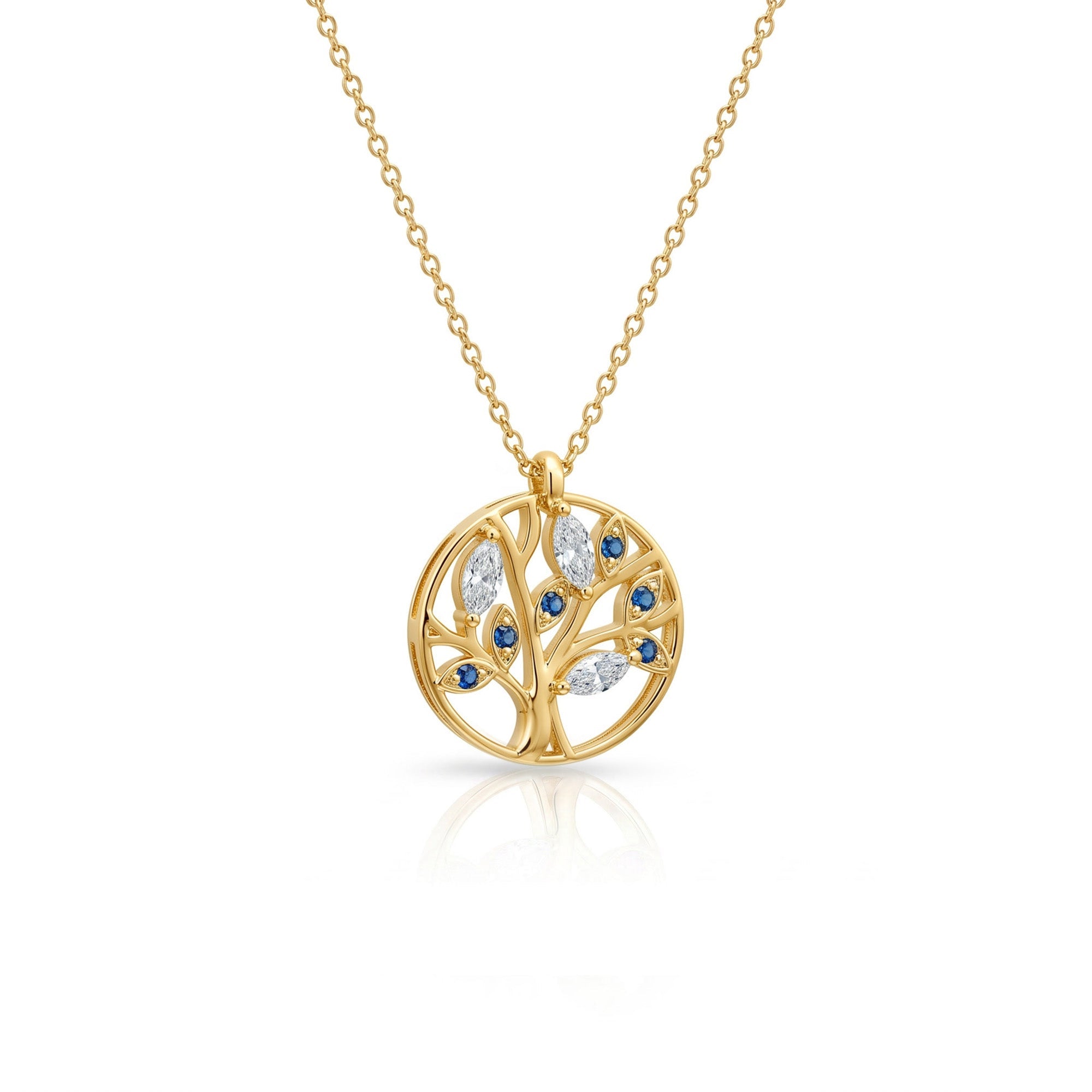 Halskette Tree of Life   Blau – 18 Karat Gelbgold